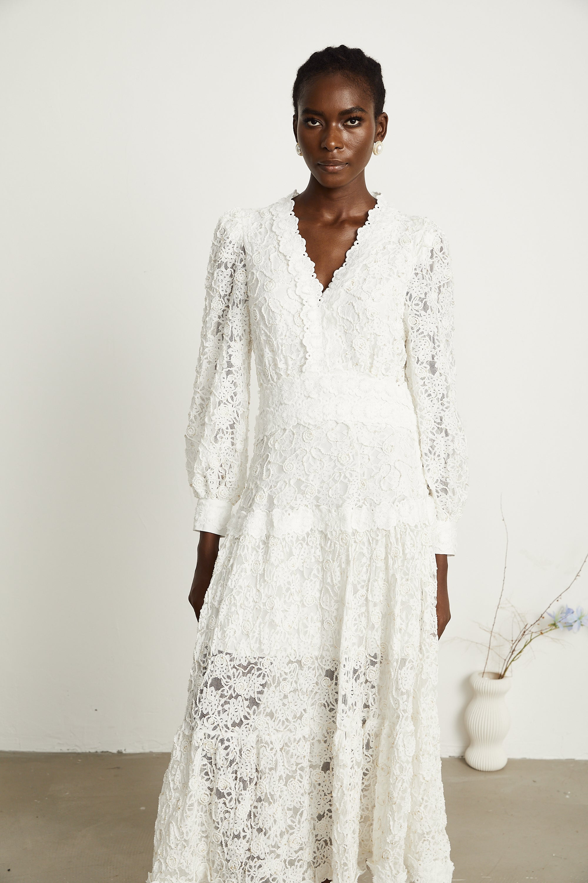 Uliana white lace-overlay maxi dress