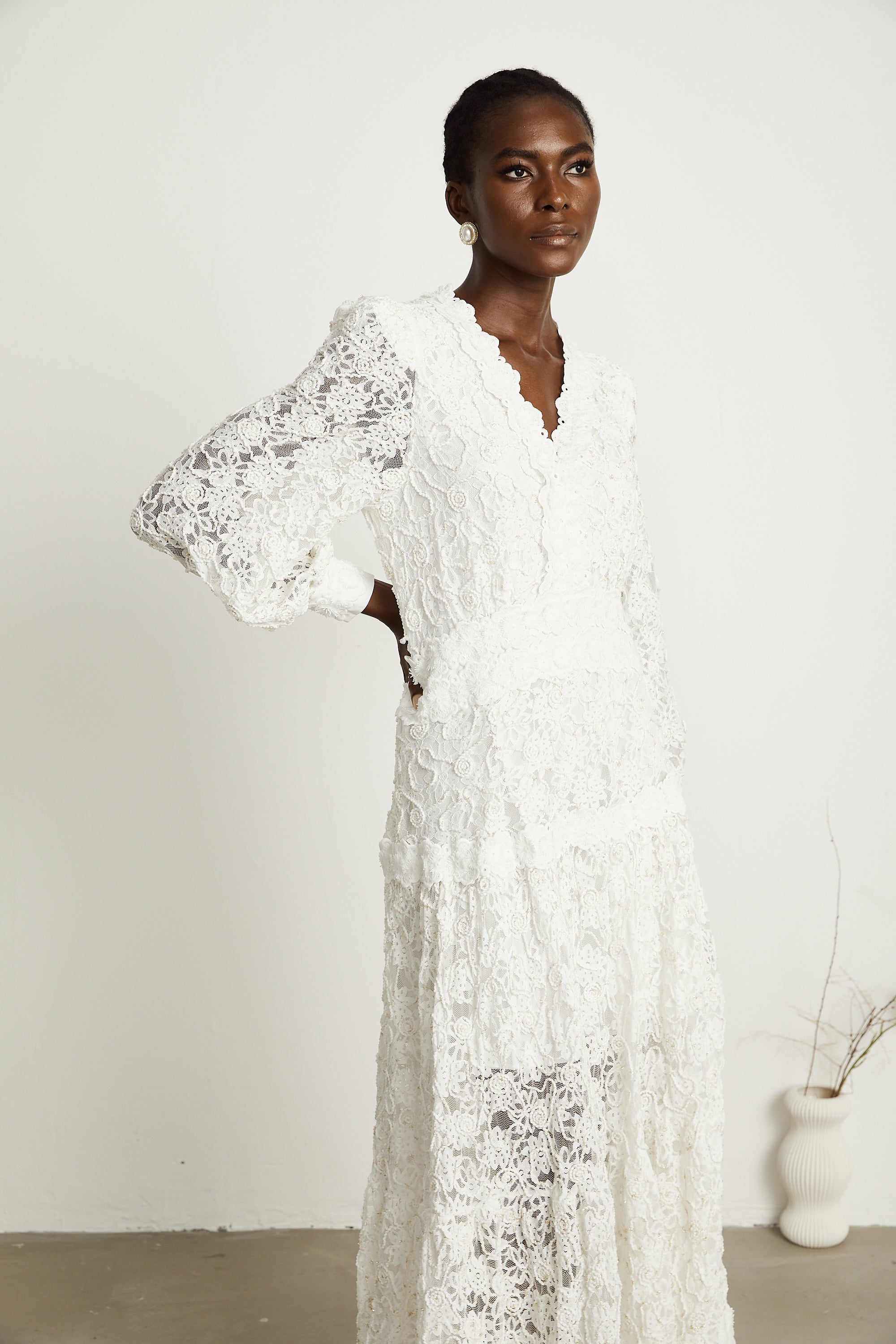 Uliana white lace-overlay maxi dress