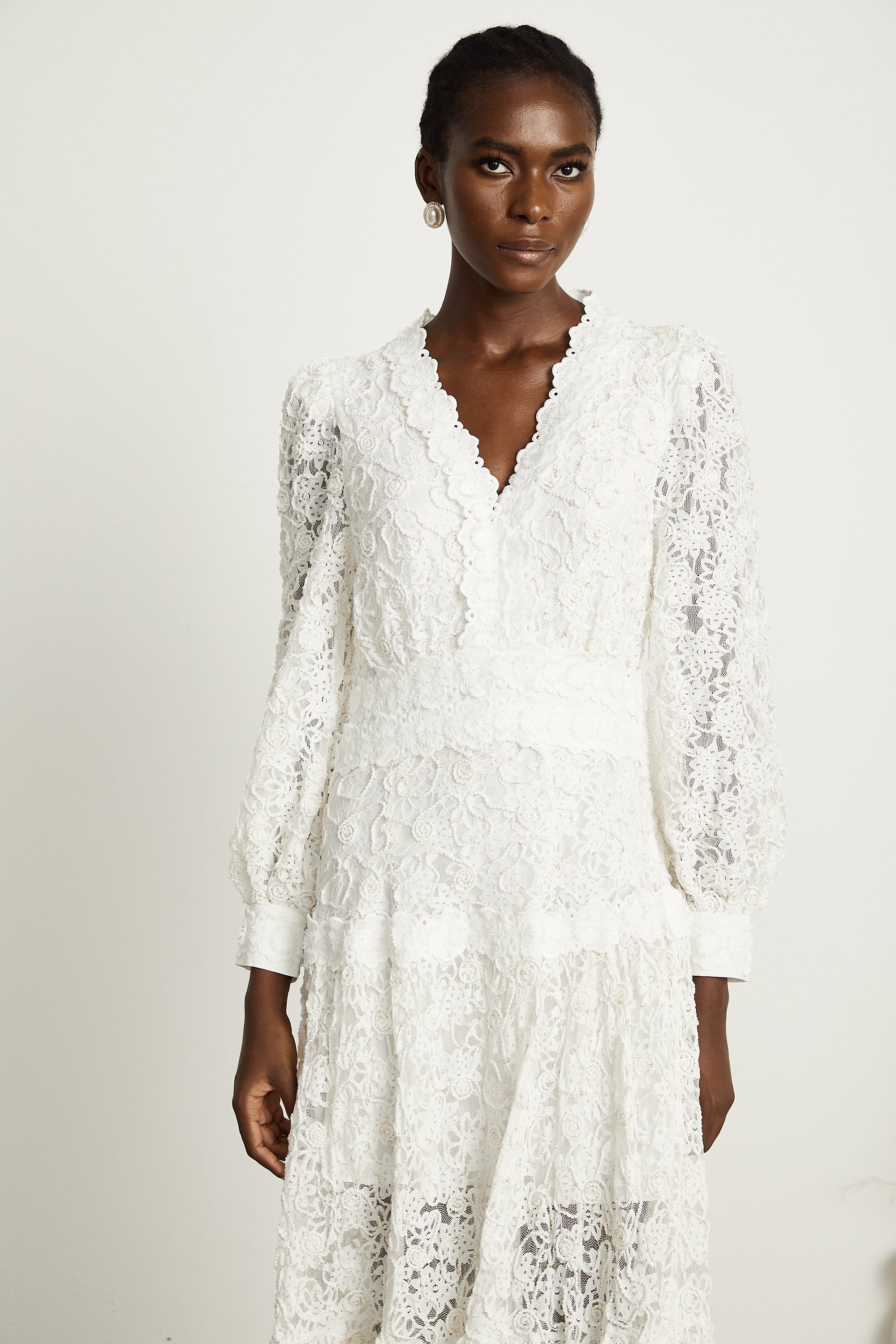 Uliana white lace-overlay maxi dress