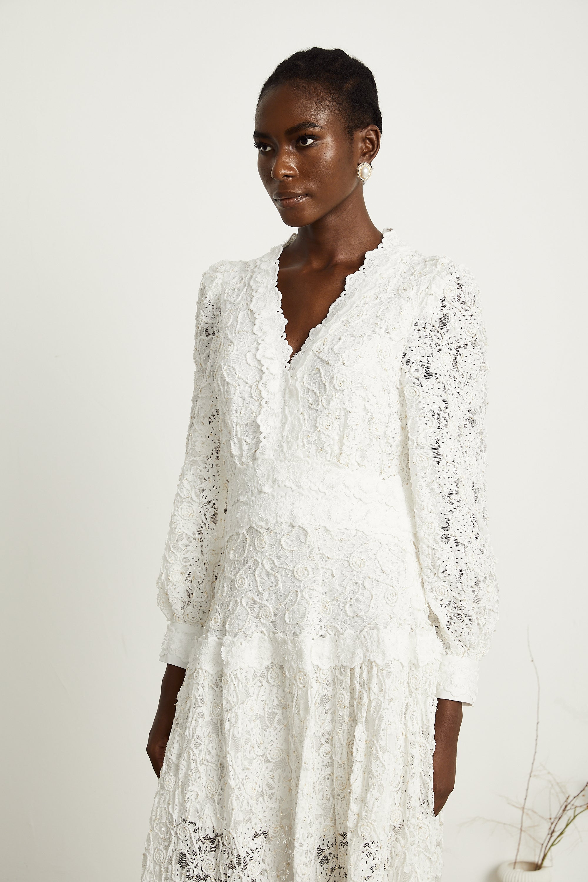 Uliana white lace-overlay maxi dress