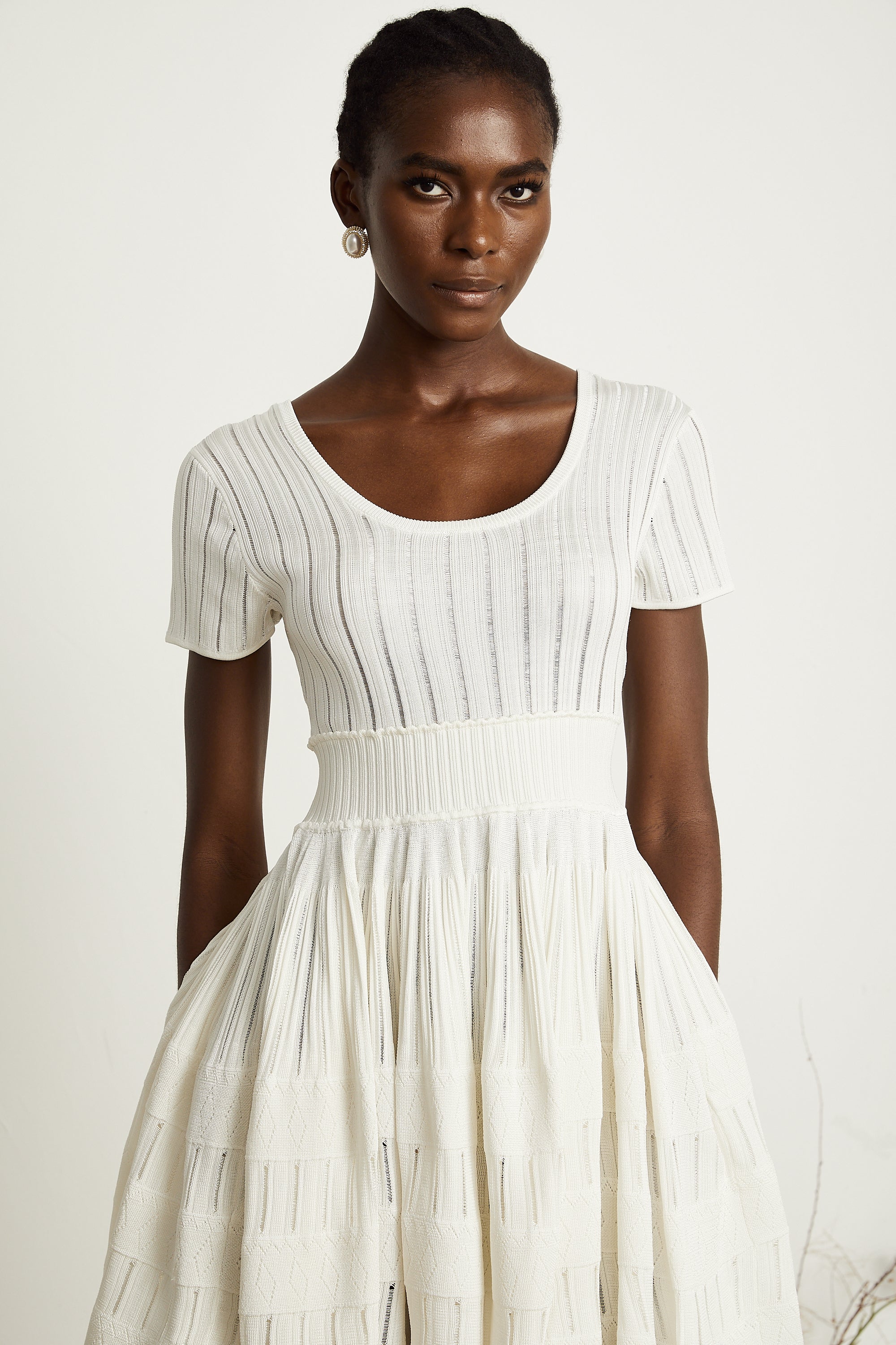 Calixte white knitted pleated mini dress