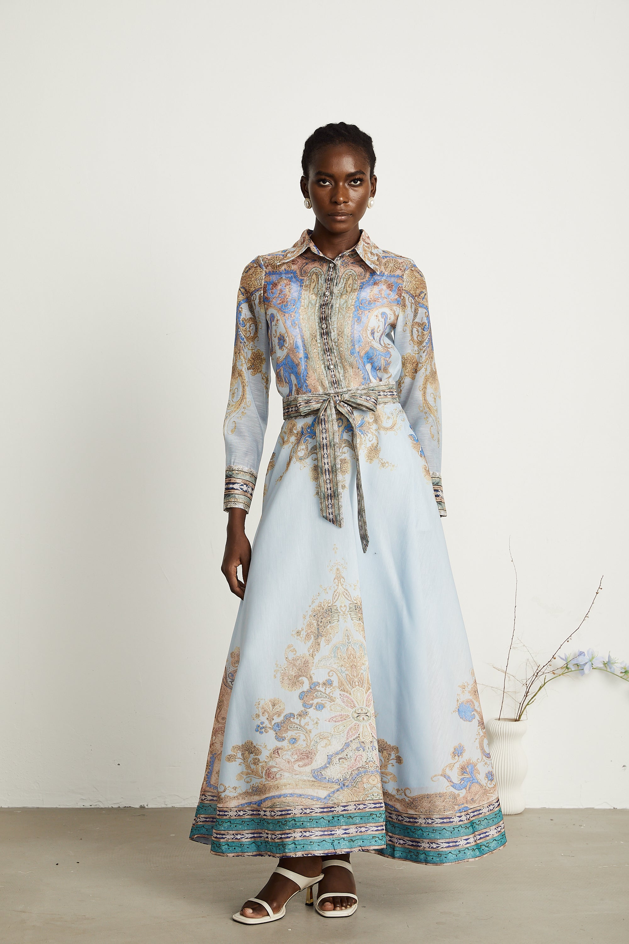 Ariane blue graphic shirt & skirt matching set