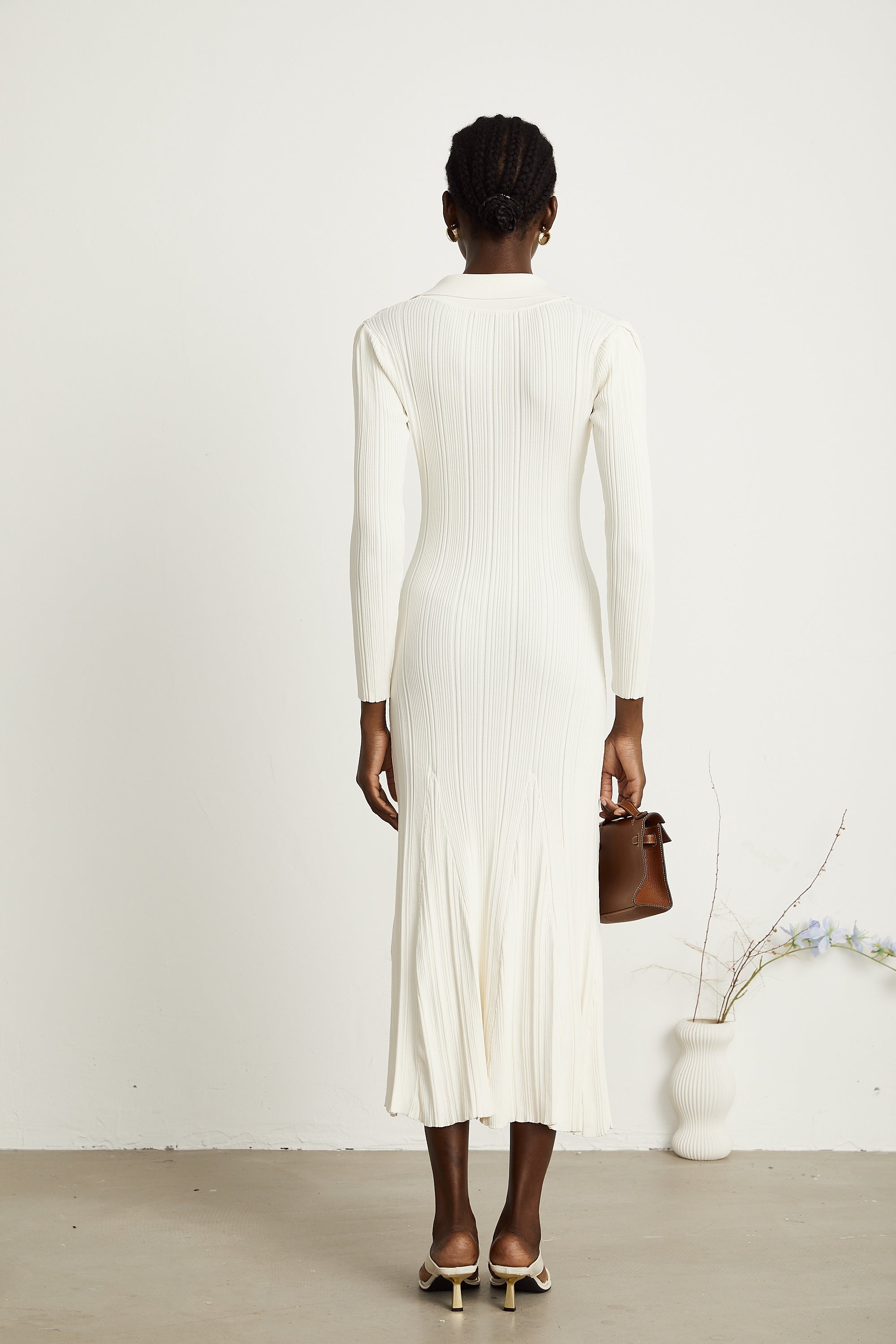 Nouria white mermaid-hem knit midi dress