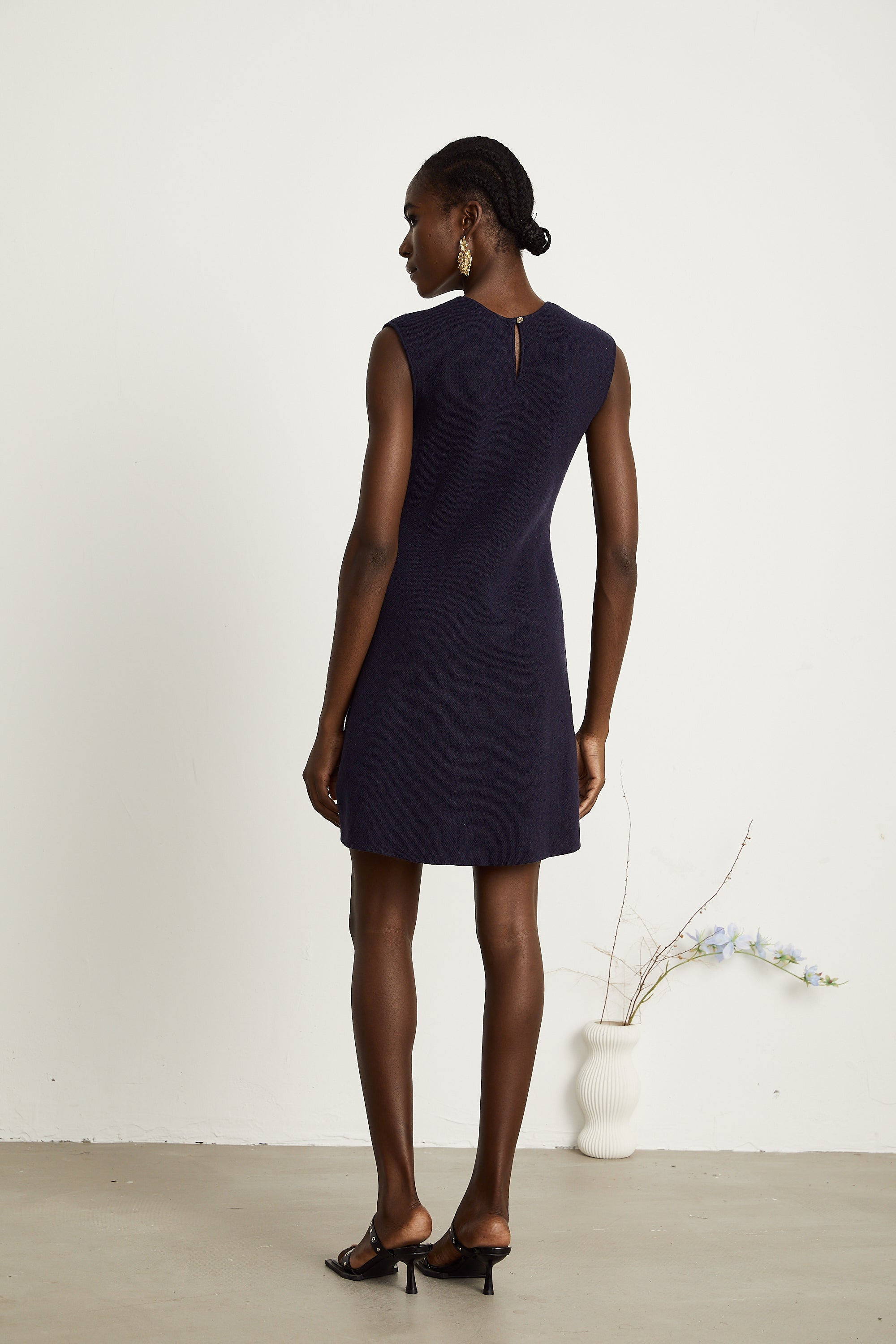 Clarisse dark-blue knitted top & dress matching set