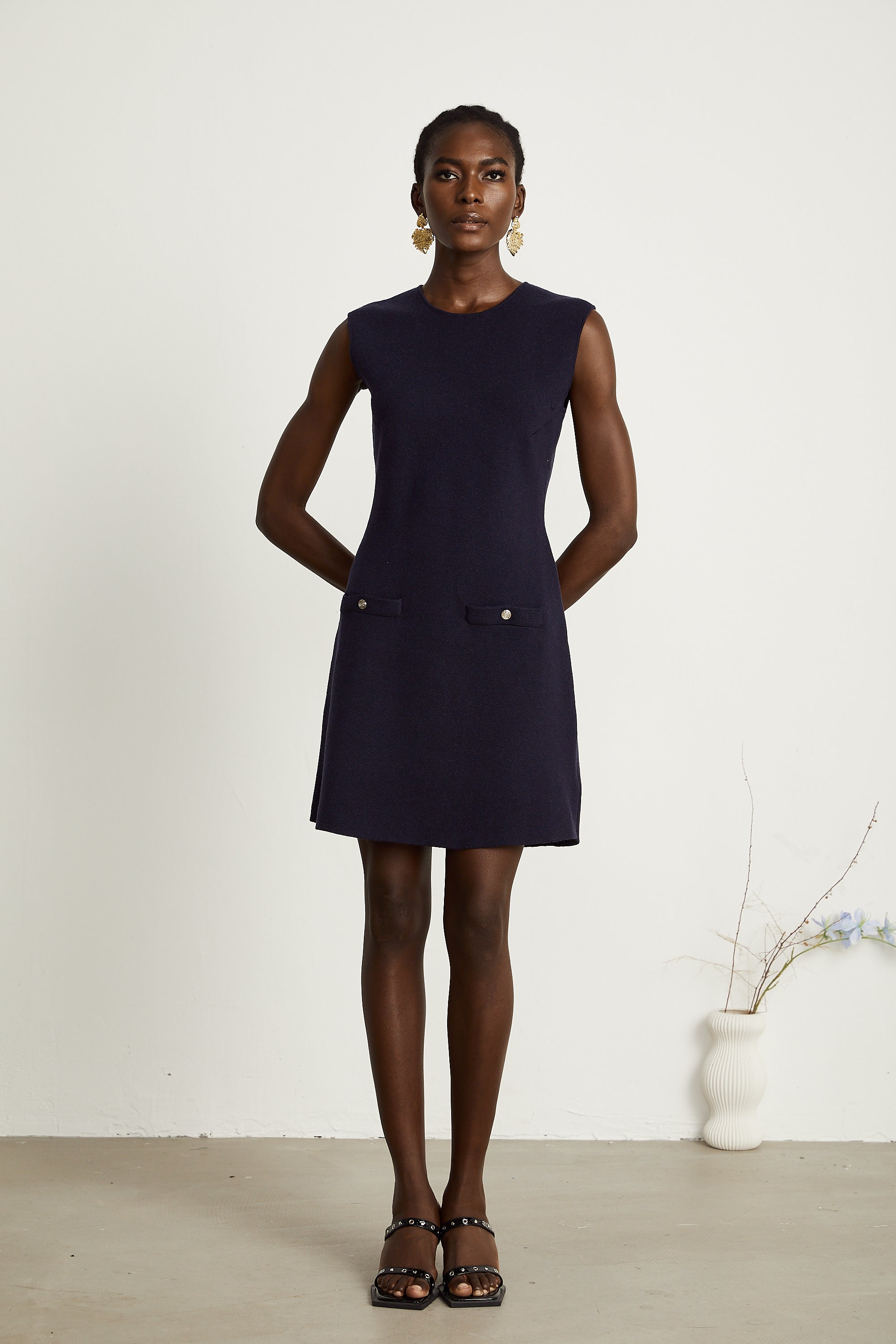 Clarisse dark-blue knitted top & dress matching set