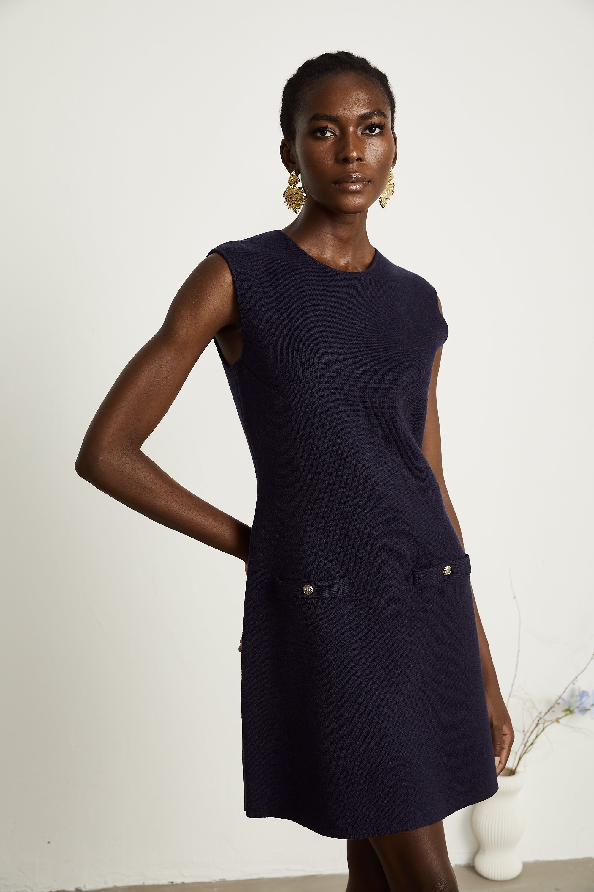 Clarisse dark-blue knitted top & dress matching set