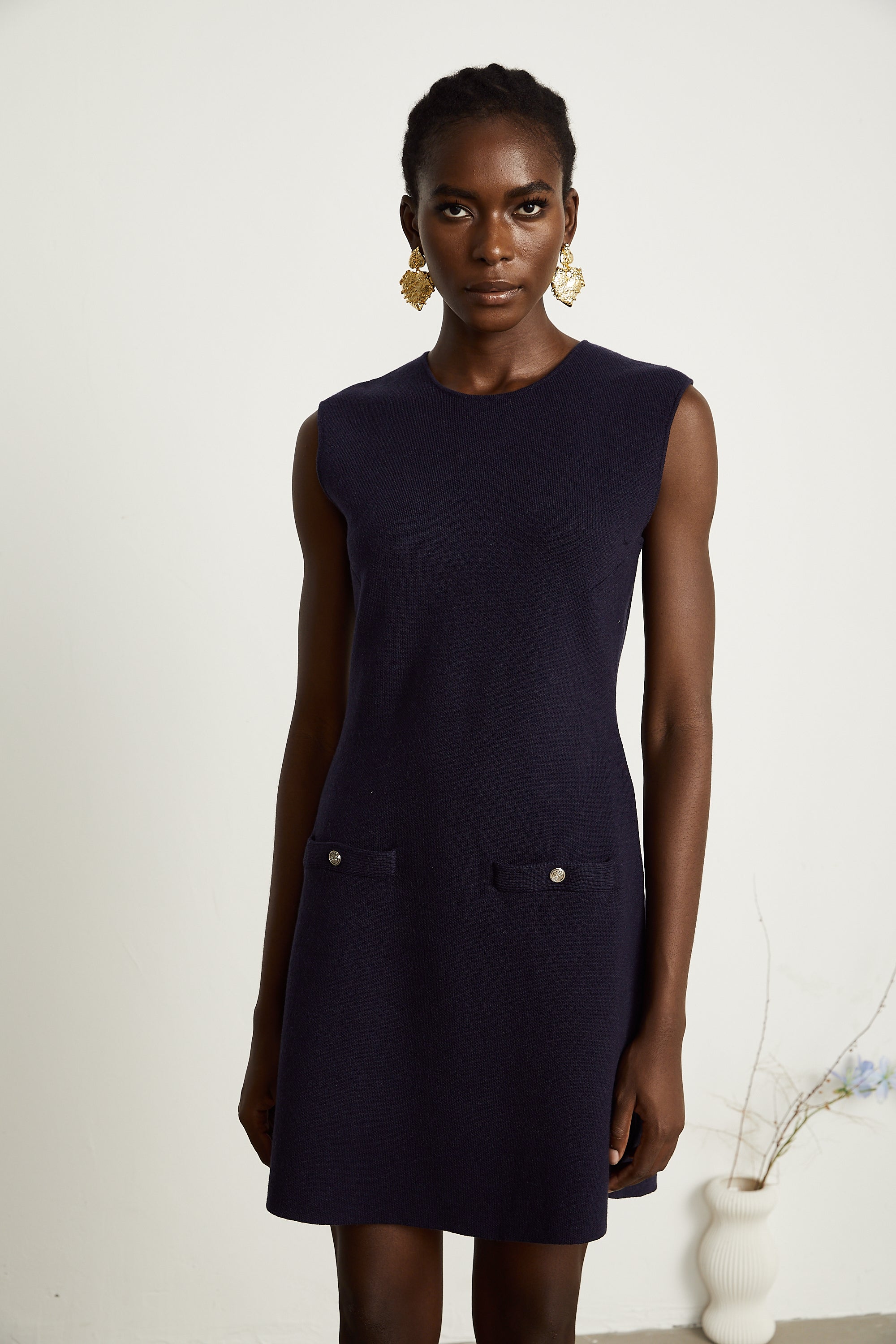 Clarisse dark-blue knitted top & dress matching set