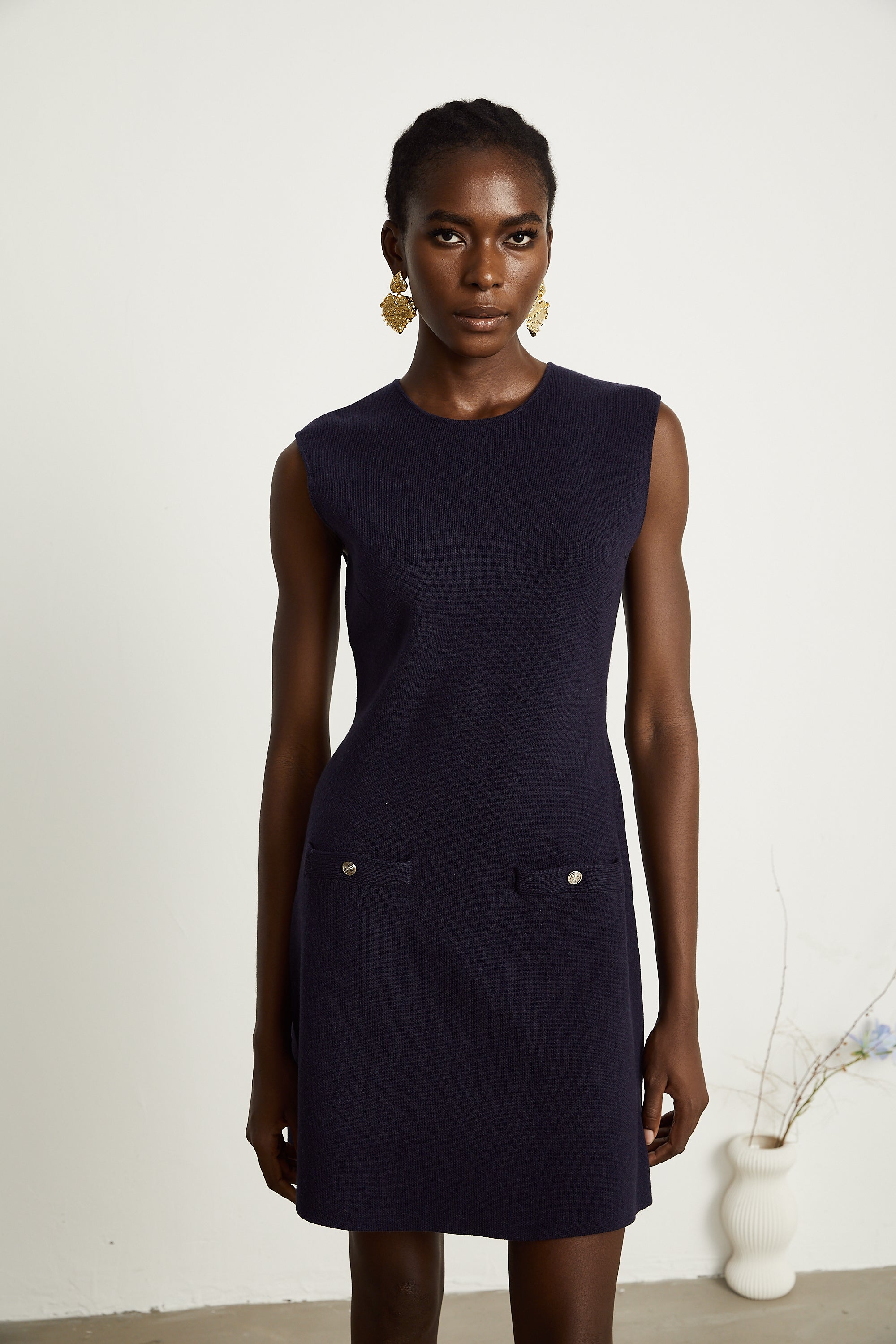 Clarisse dark-blue knitted top & dress matching set