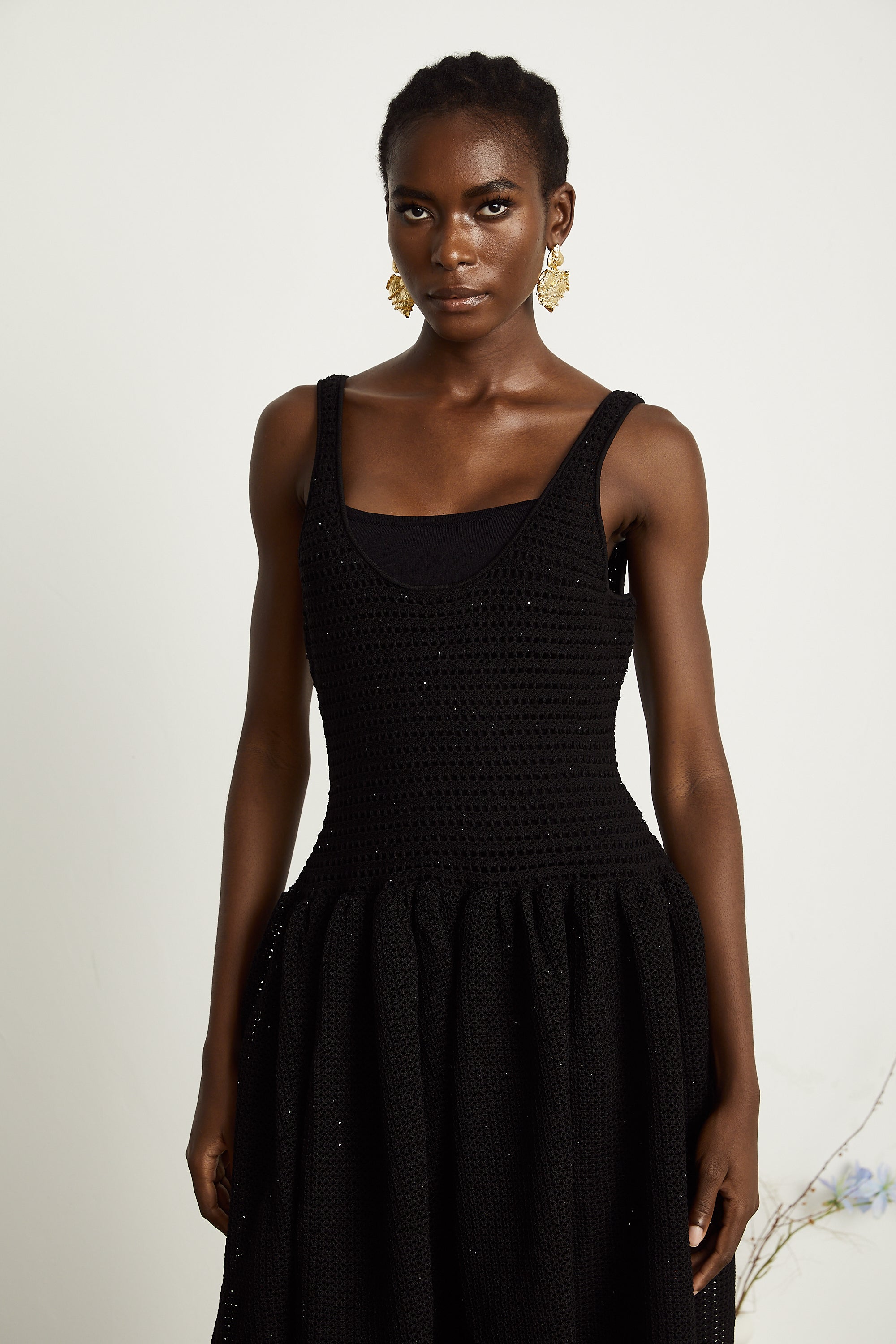 Clotilde black crochet-knit midi dress