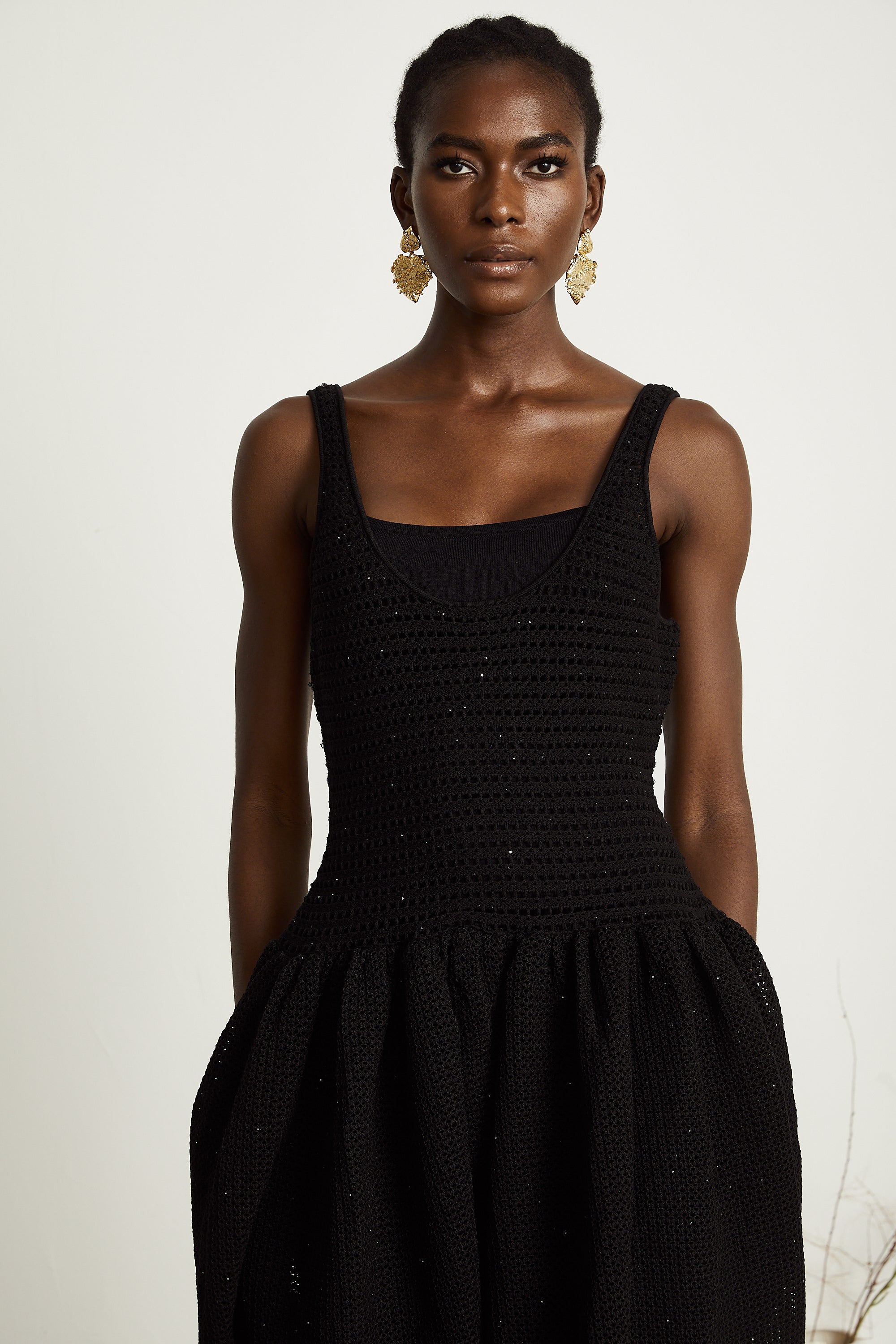 Clotilde black crochet-knit midi dress