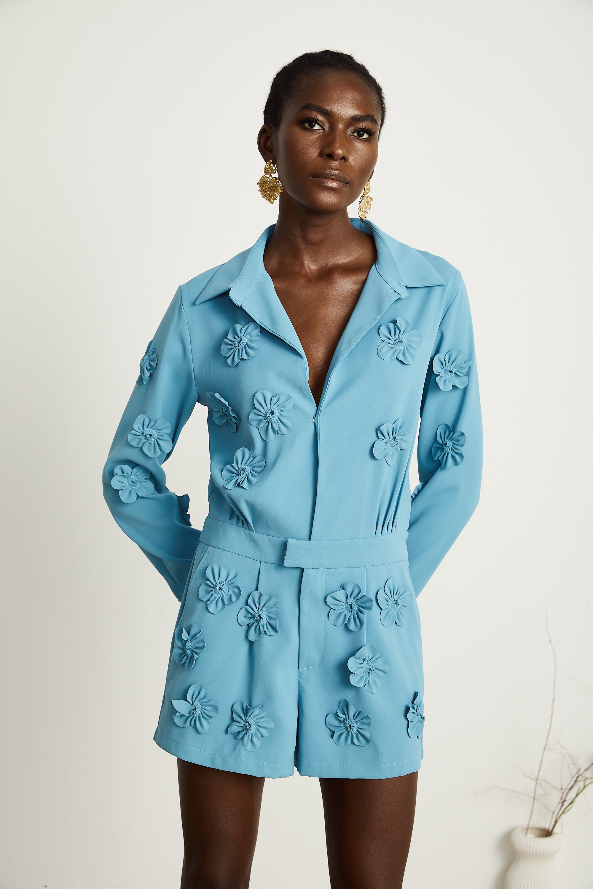 Béatrix blue floral-appliqué jumpsuit