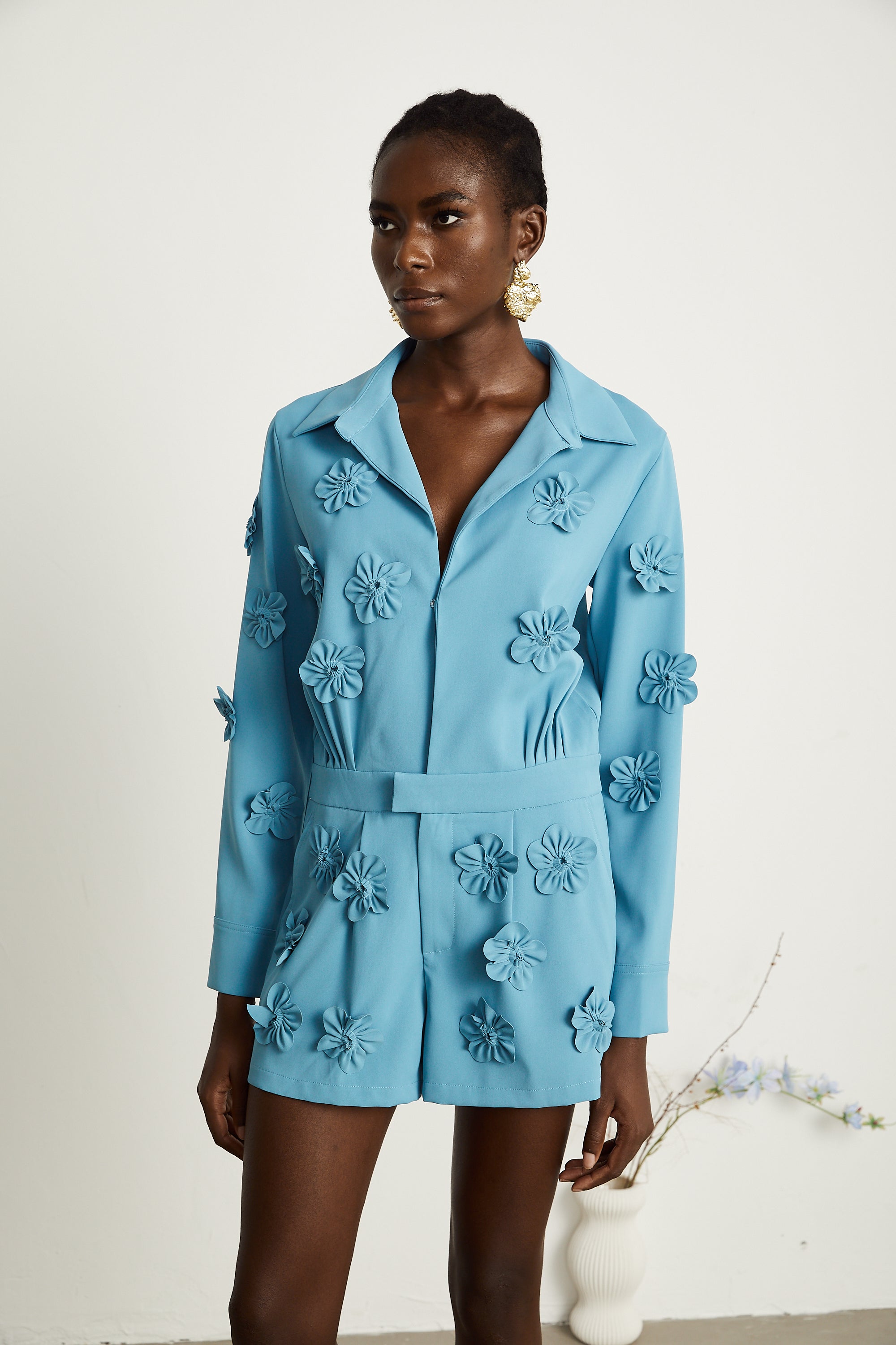 Béatrix blue floral-appliqué jumpsuit