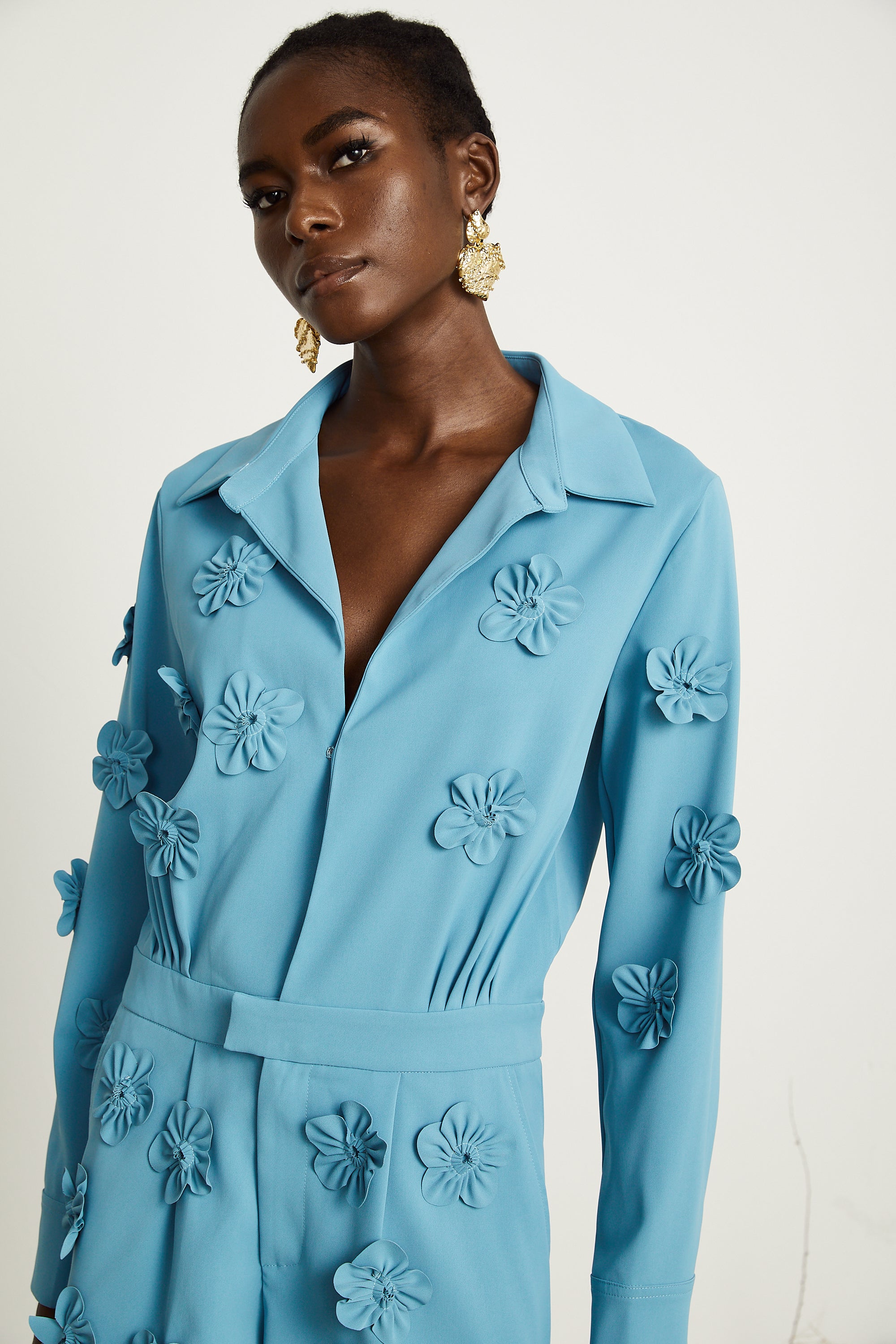 Béatrix blue floral-appliqué jumpsuit