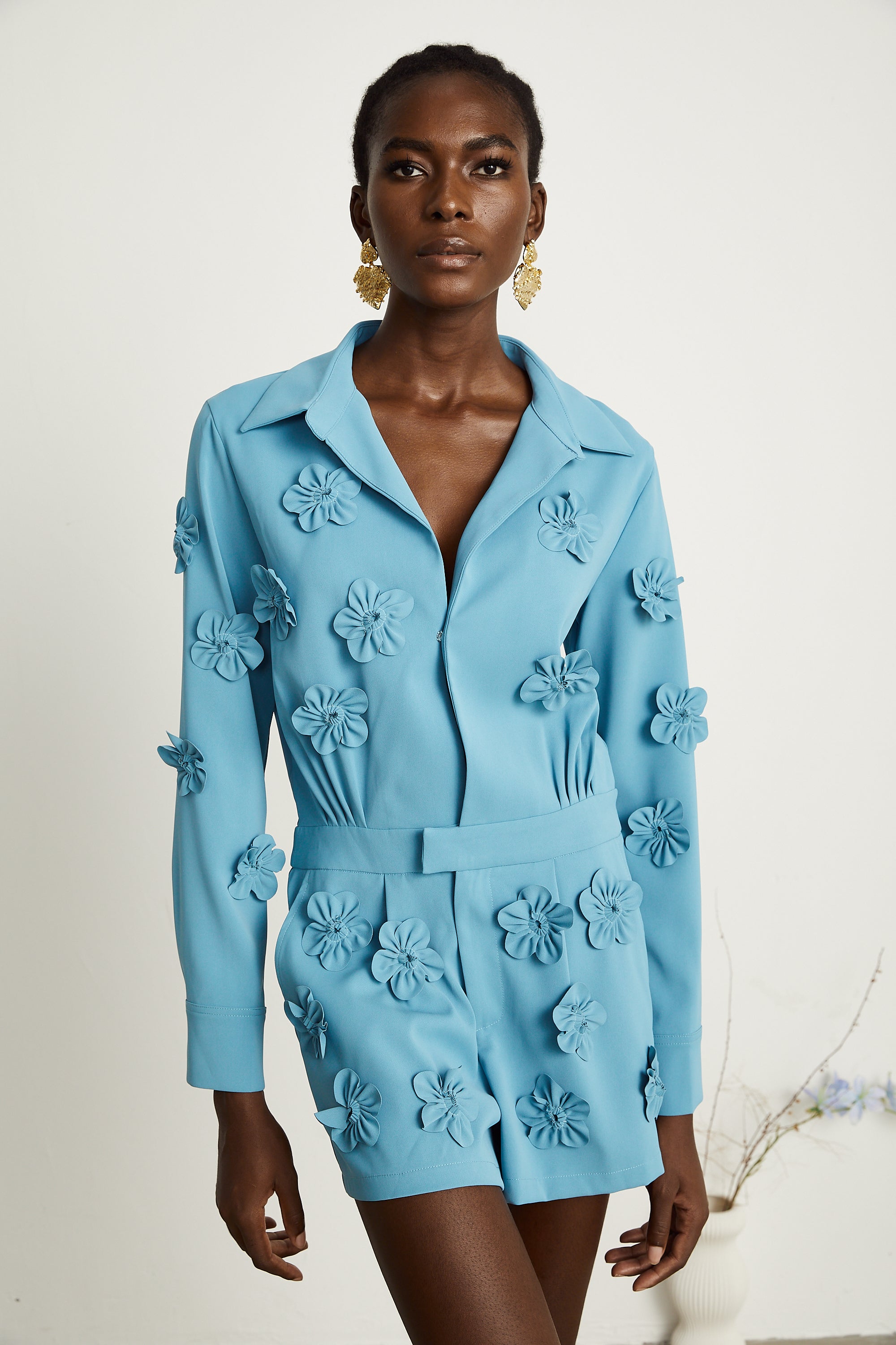 Béatrix blue floral-appliqué jumpsuit