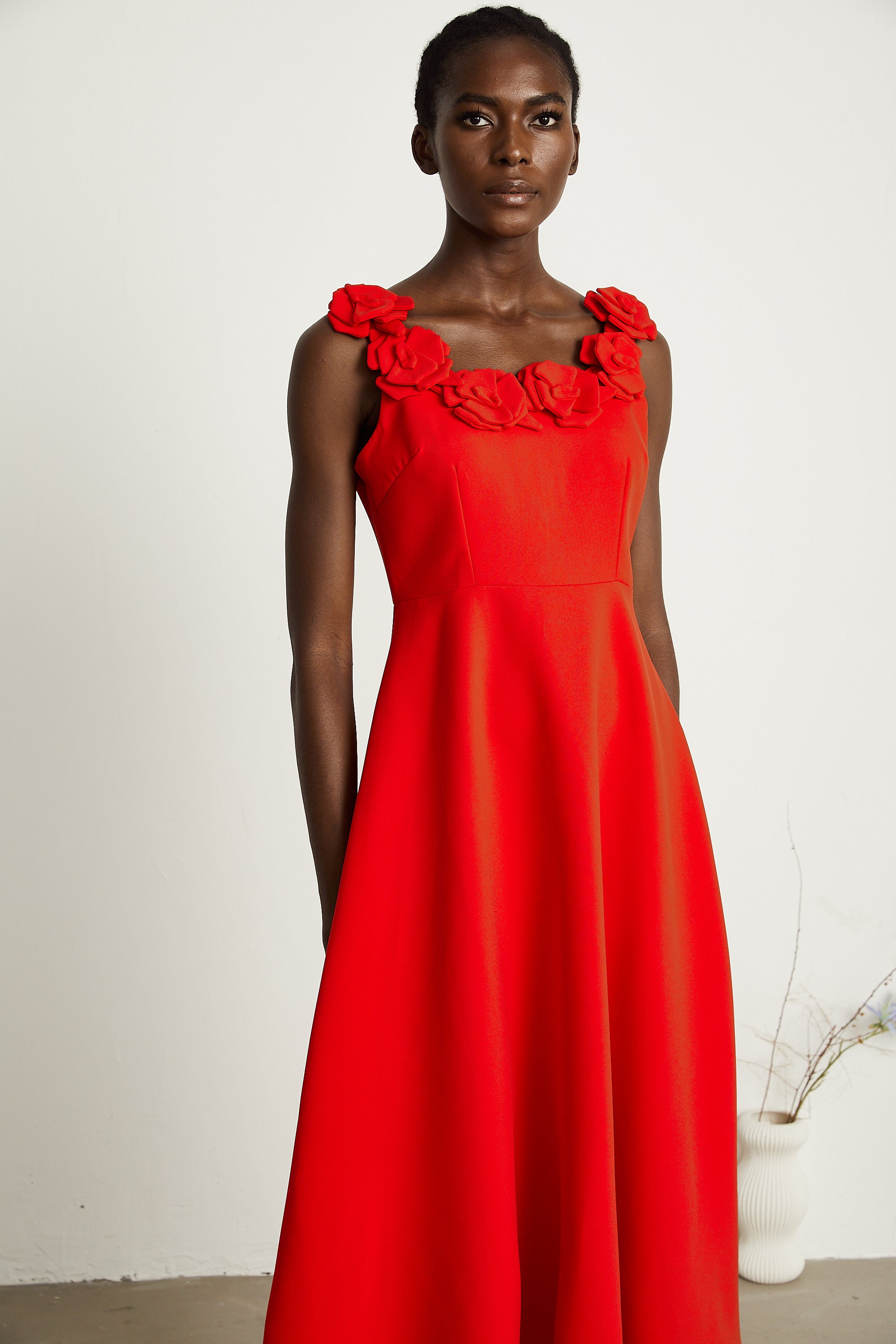 Odette red faux-flower maxi dress