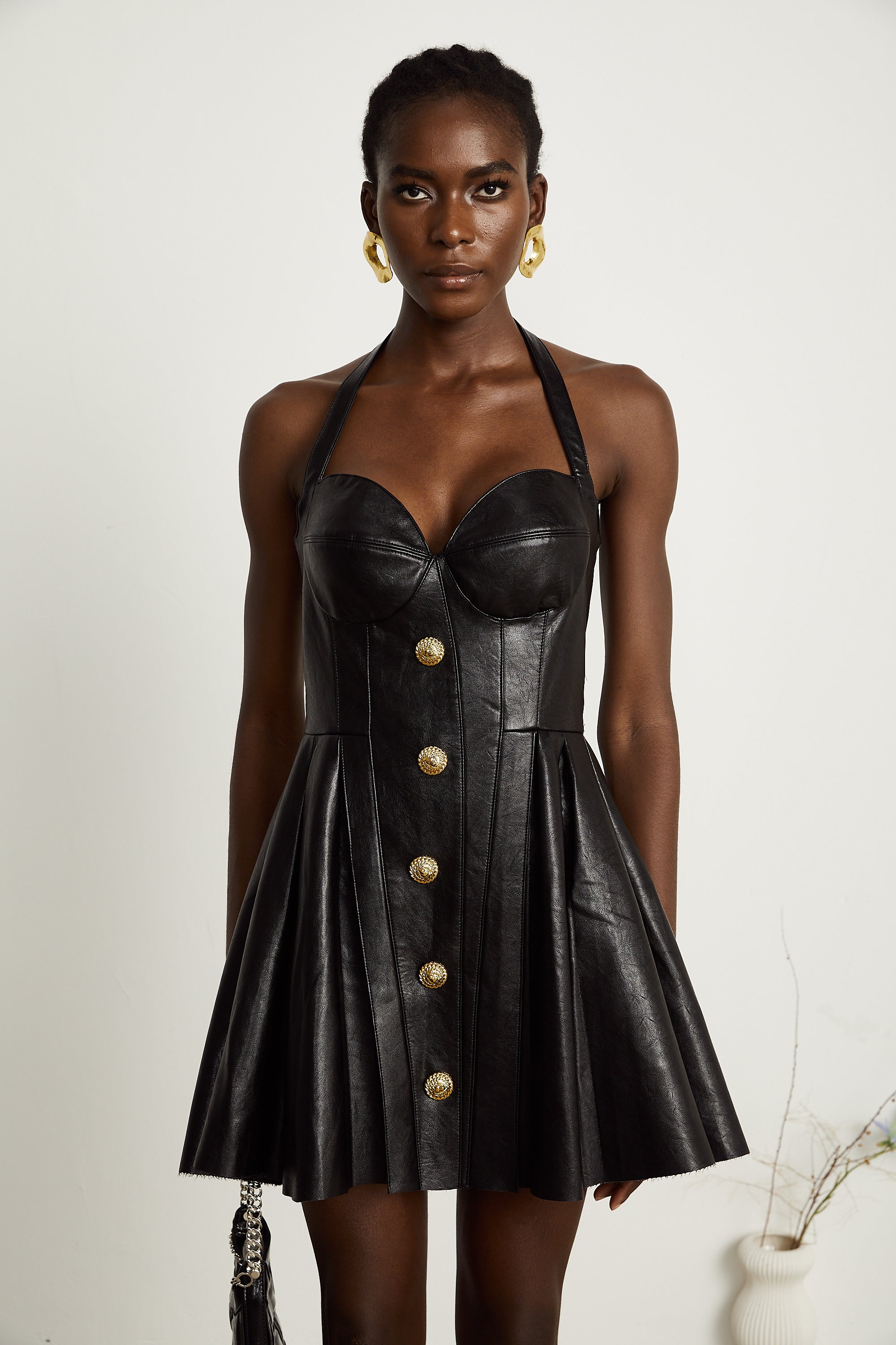 Gisèle faux-leather pleated mini dress