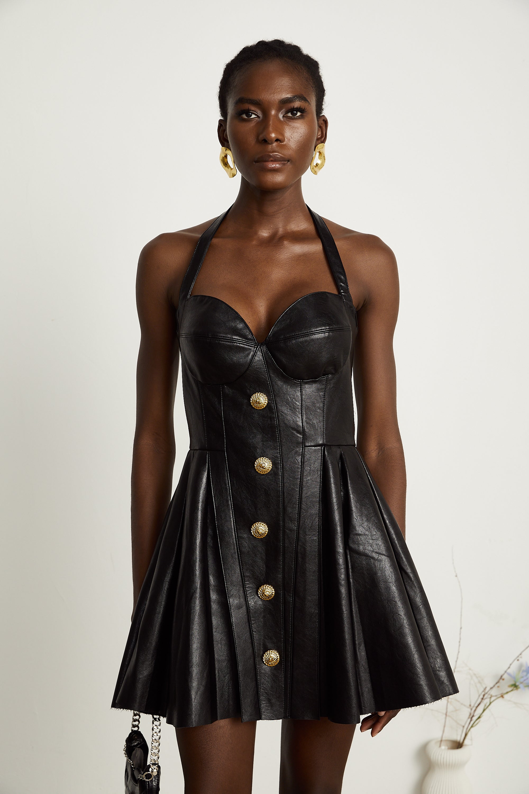 Gisèle faux-leather pleated mini dress