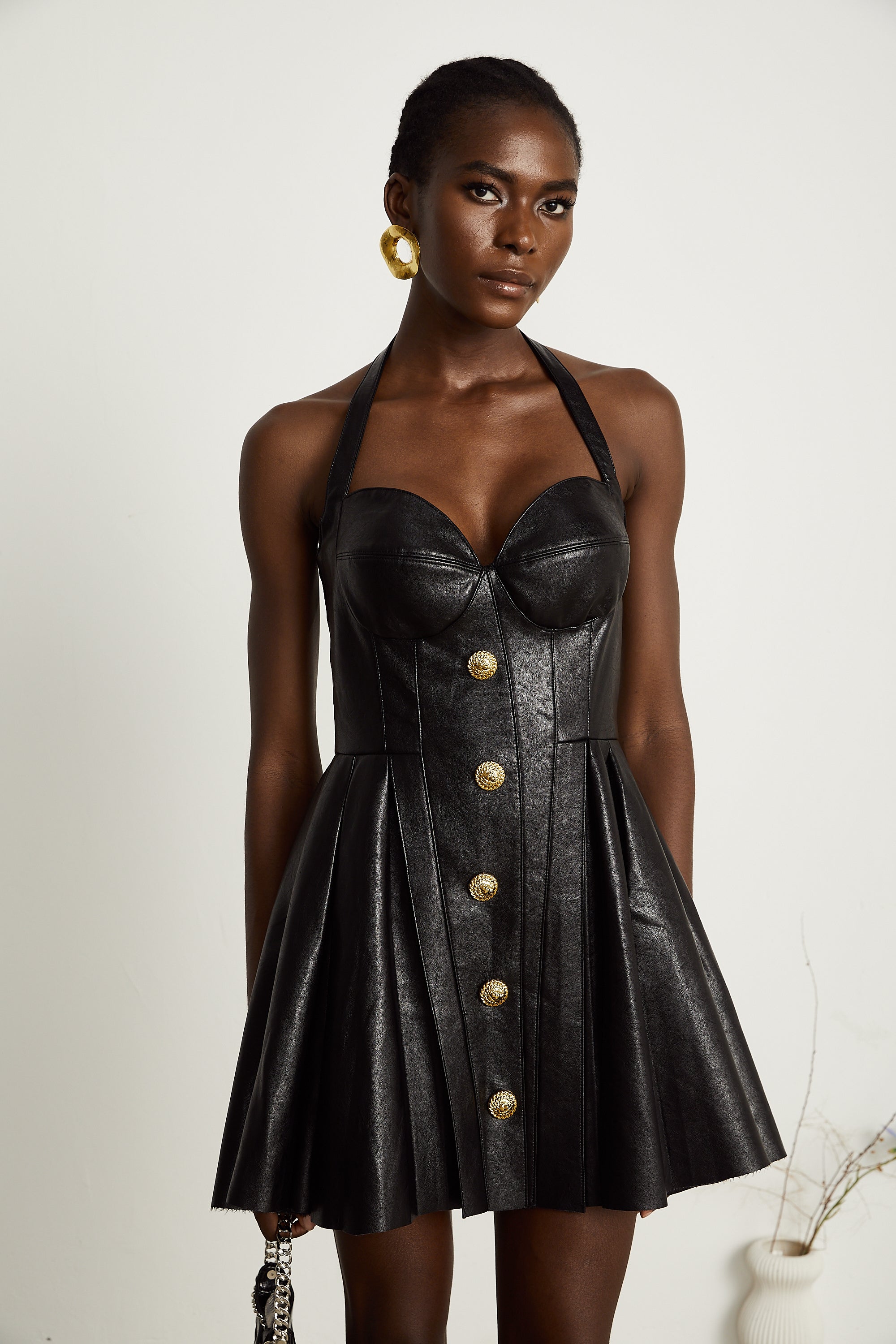 Gisèle faux-leather pleated mini dress