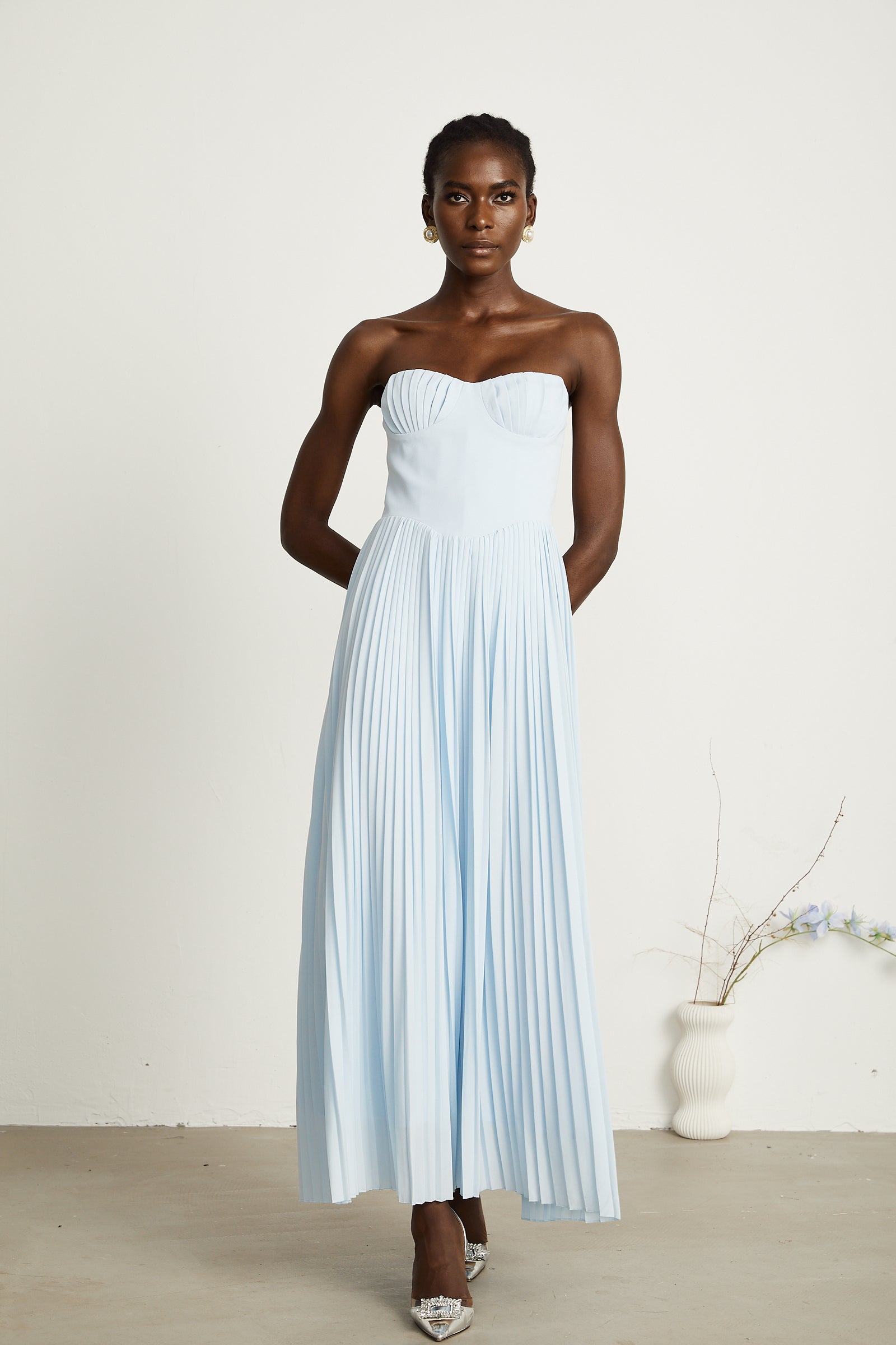 1310183 Blue Corset Waist Maxi Dress