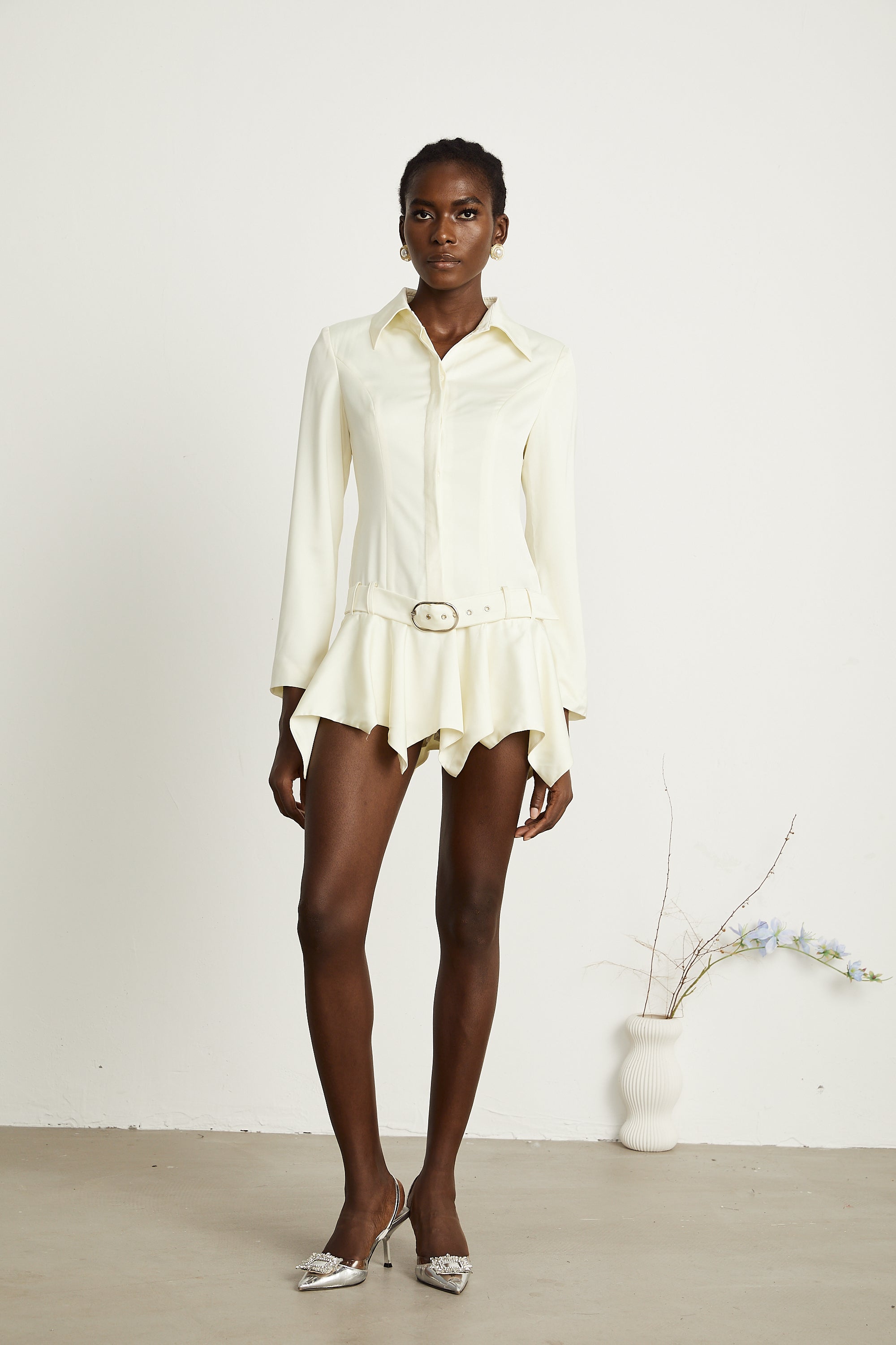 Hélène belted pleated shirt dress