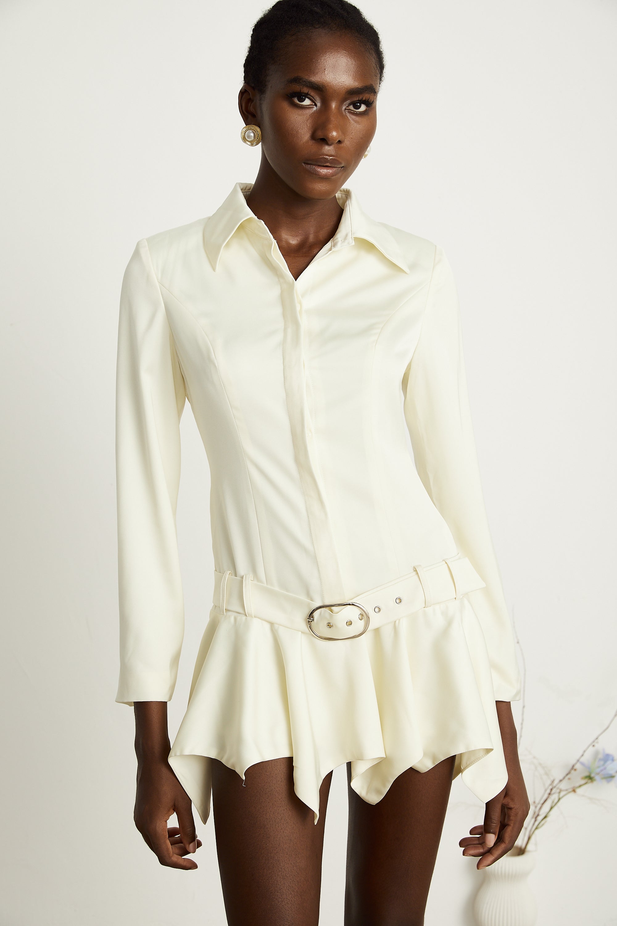 Hélène belted pleated shirt dress