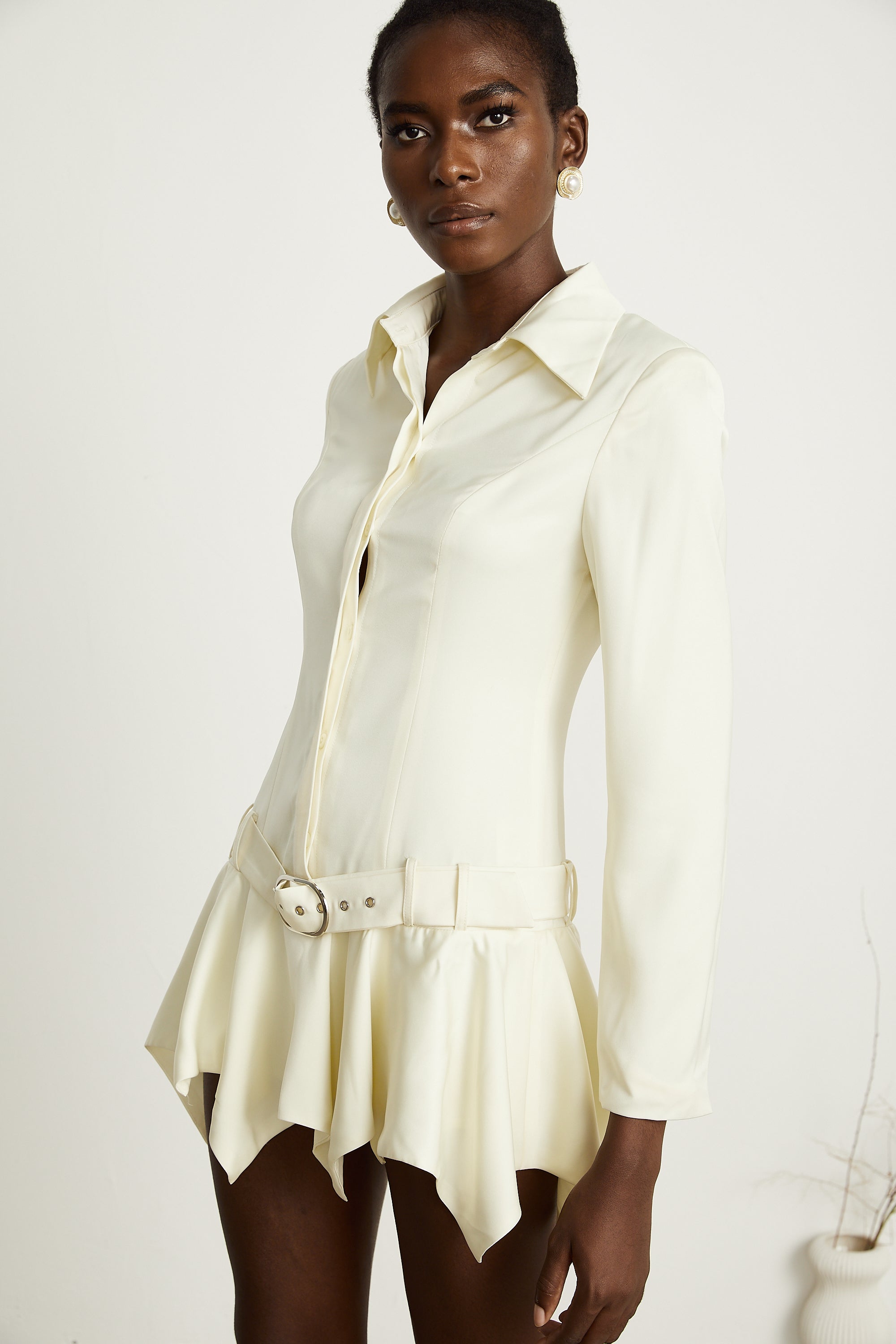 Hélène belted pleated shirt dress