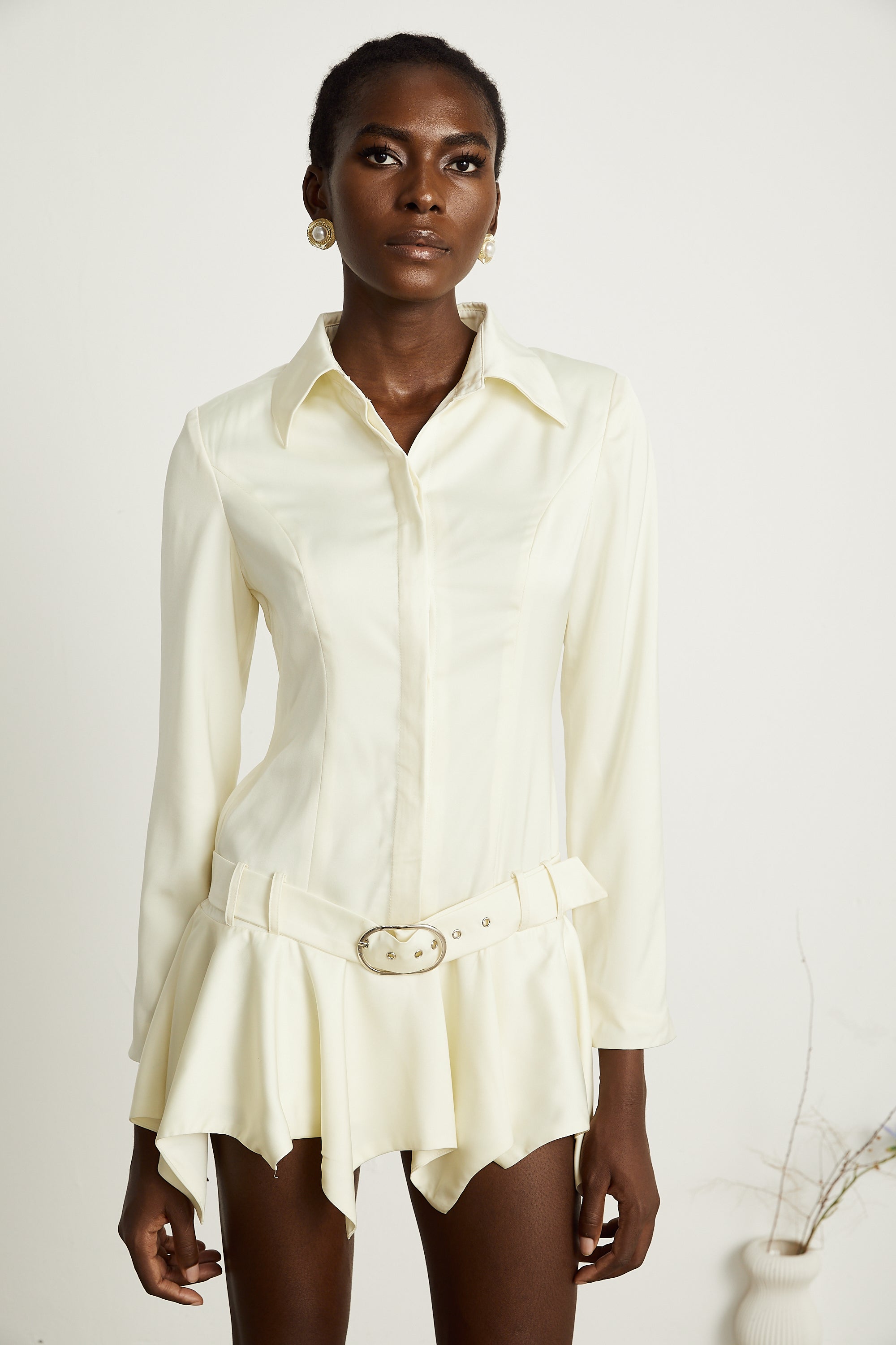 Hélène belted pleated shirt dress