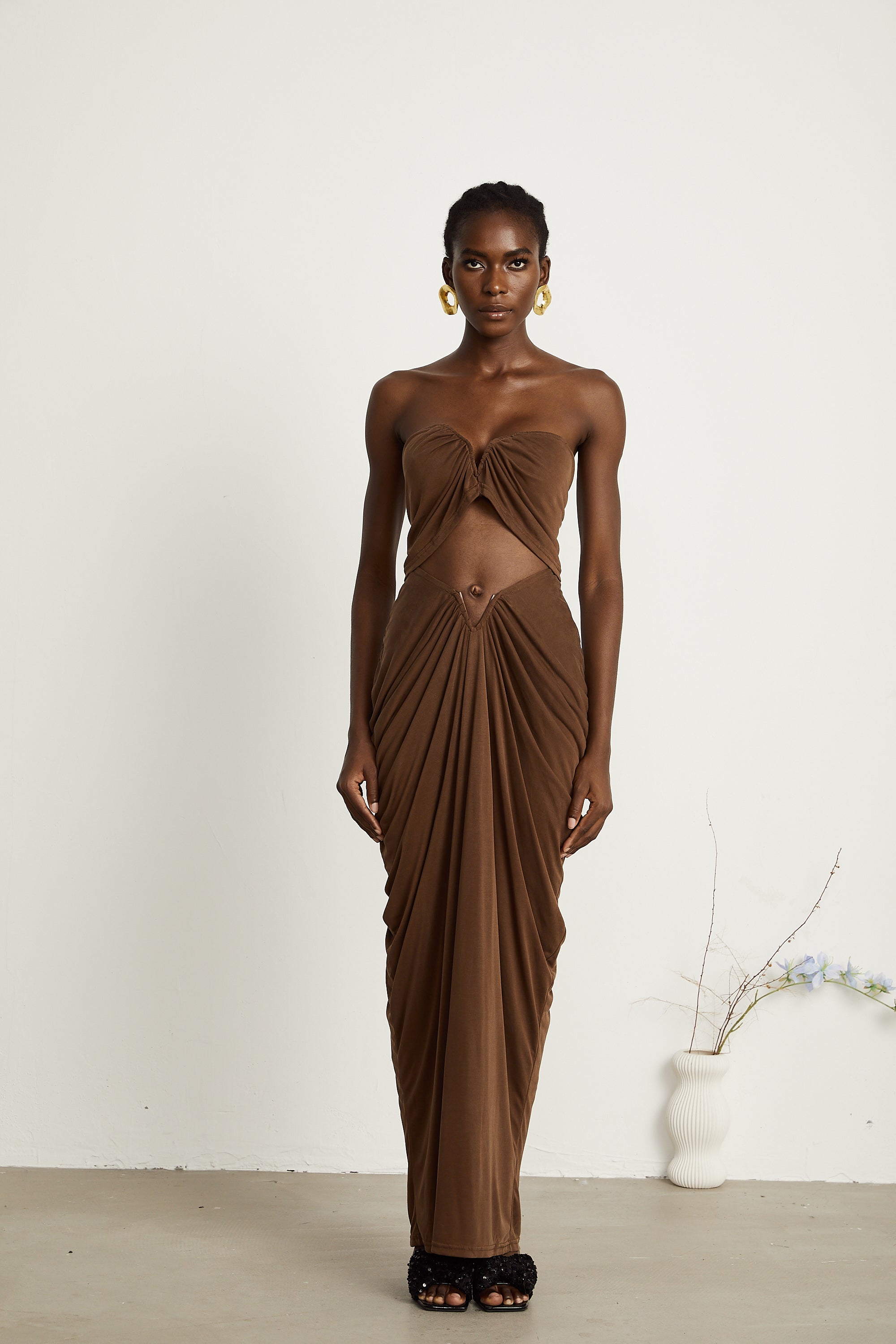 Félicité brown ruched top & skirt matching set