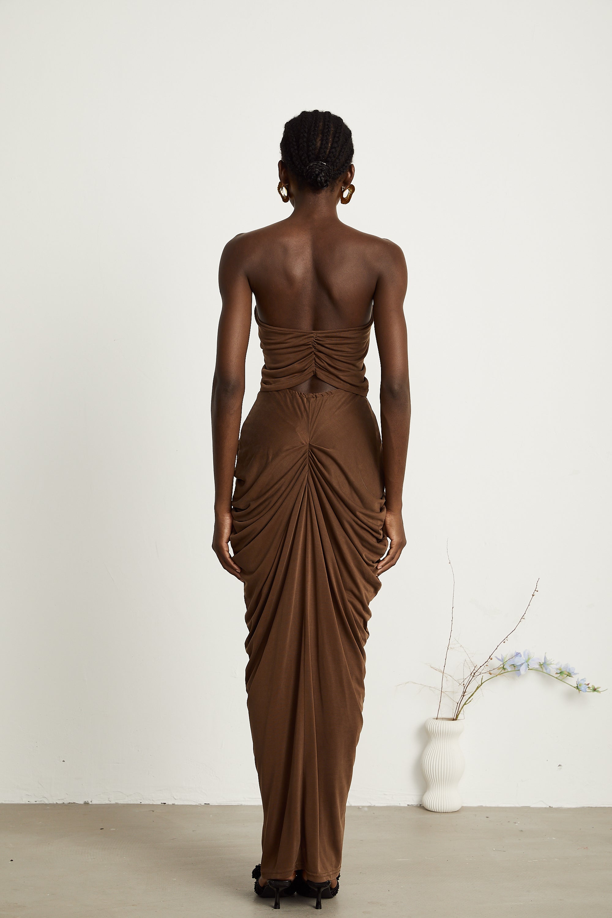 Félicité brown ruched top & skirt matching set