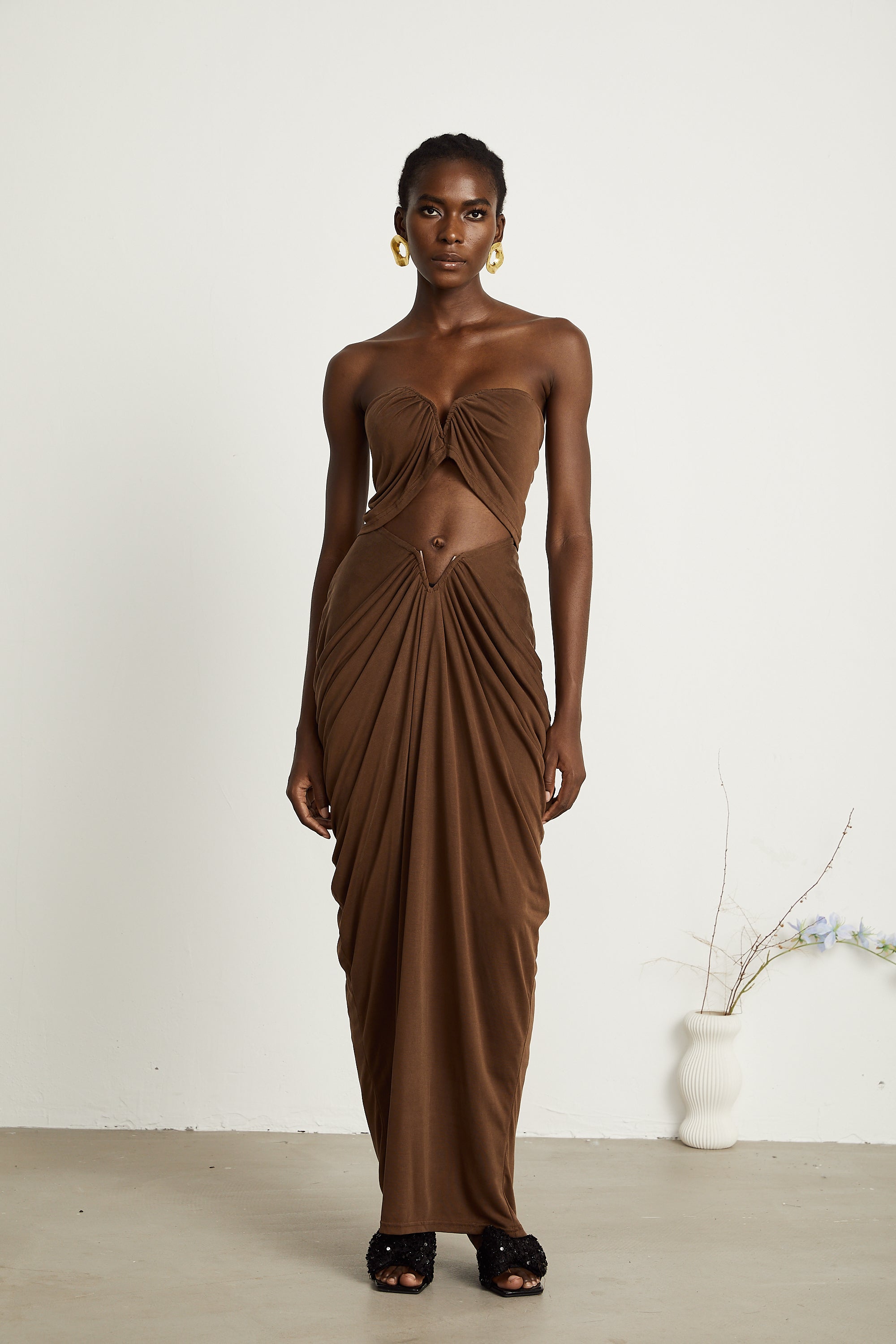 Félicité brown ruched top & skirt matching set