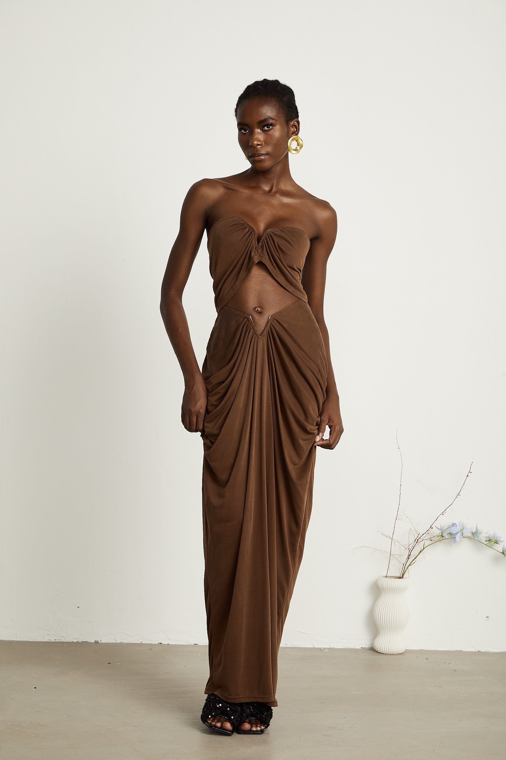 Félicité brown ruched top & skirt matching set