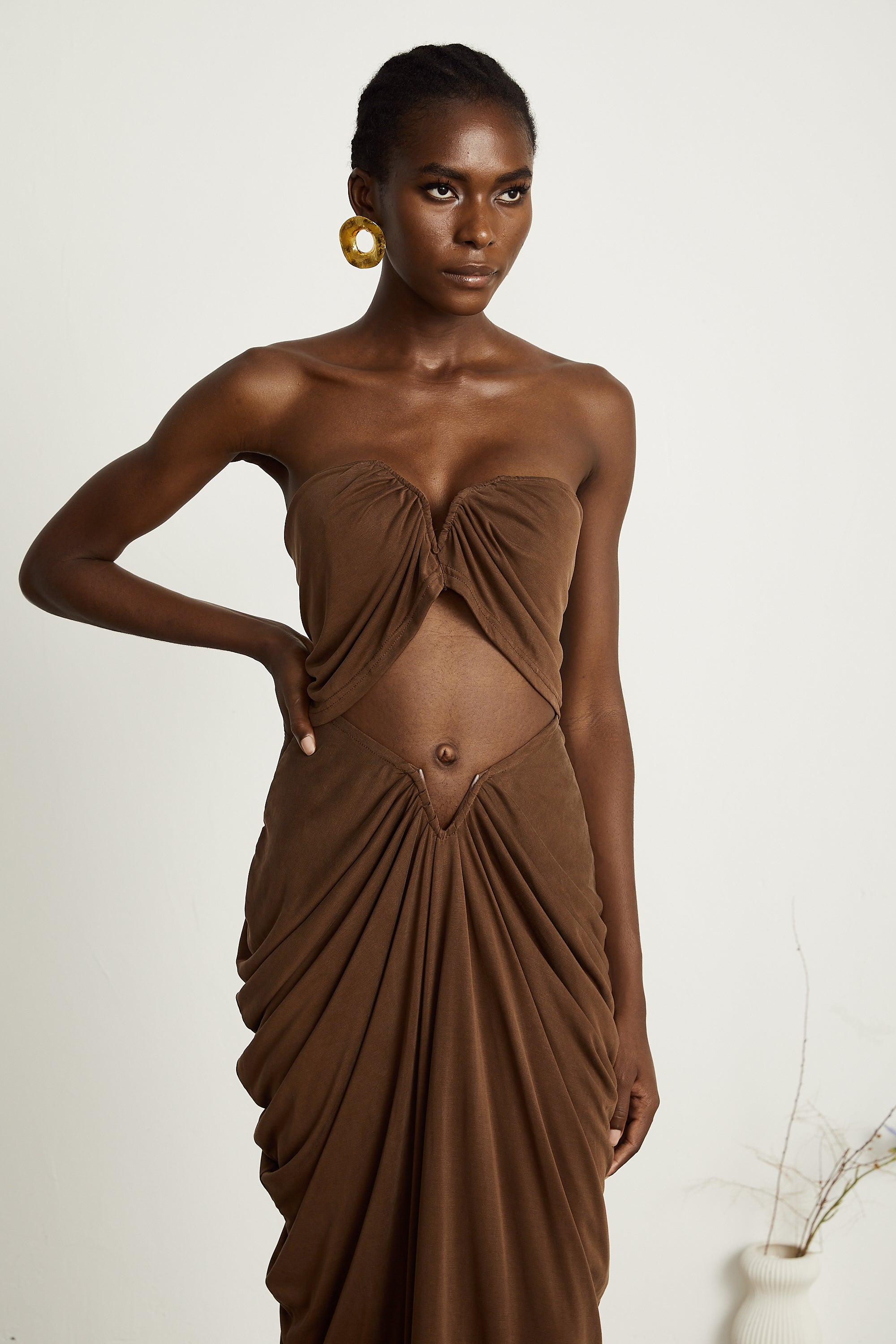 Félicité brown ruched top & skirt matching set