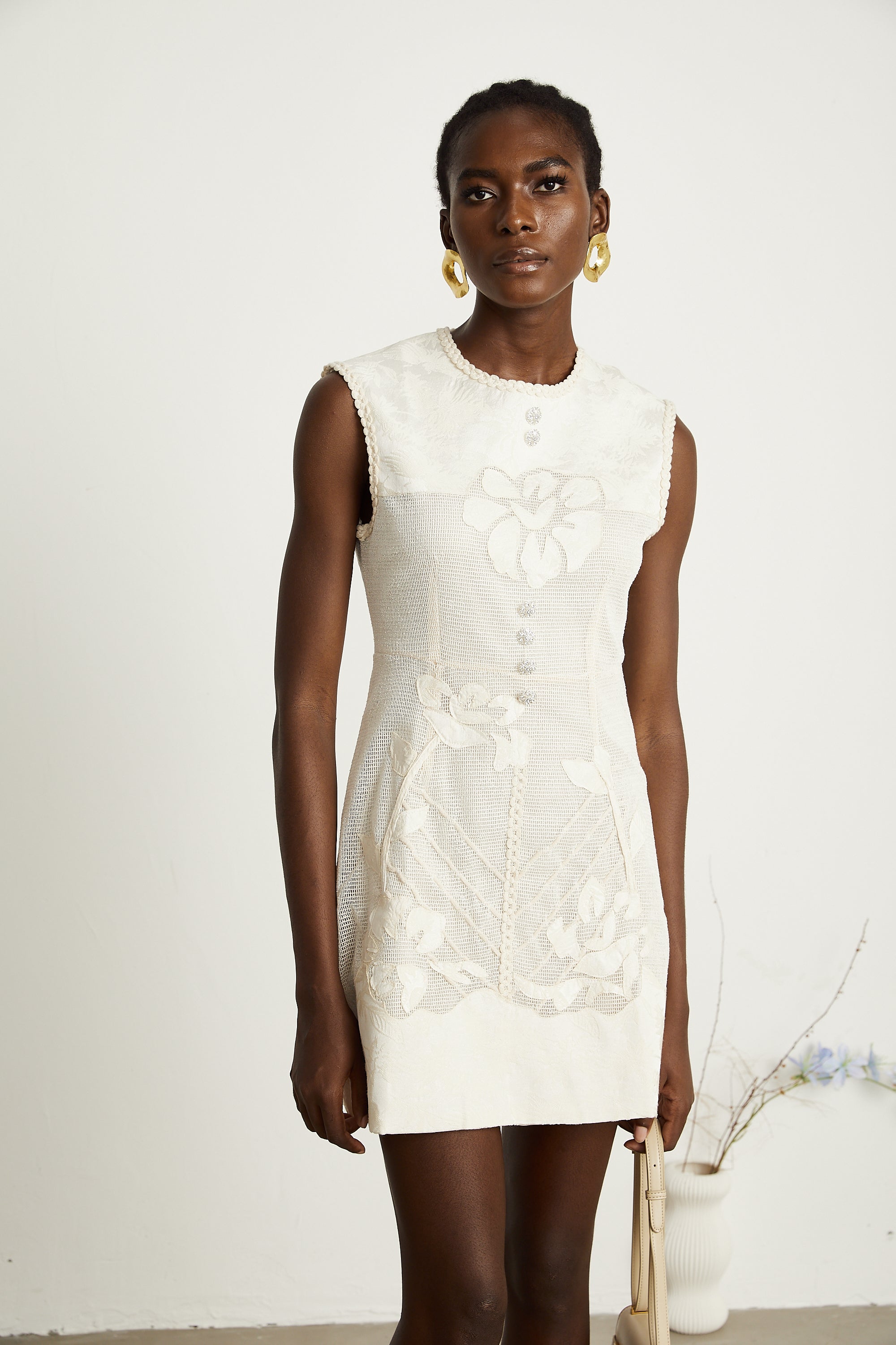 Capucine bead-embellished jacquard sleeveless mini dress