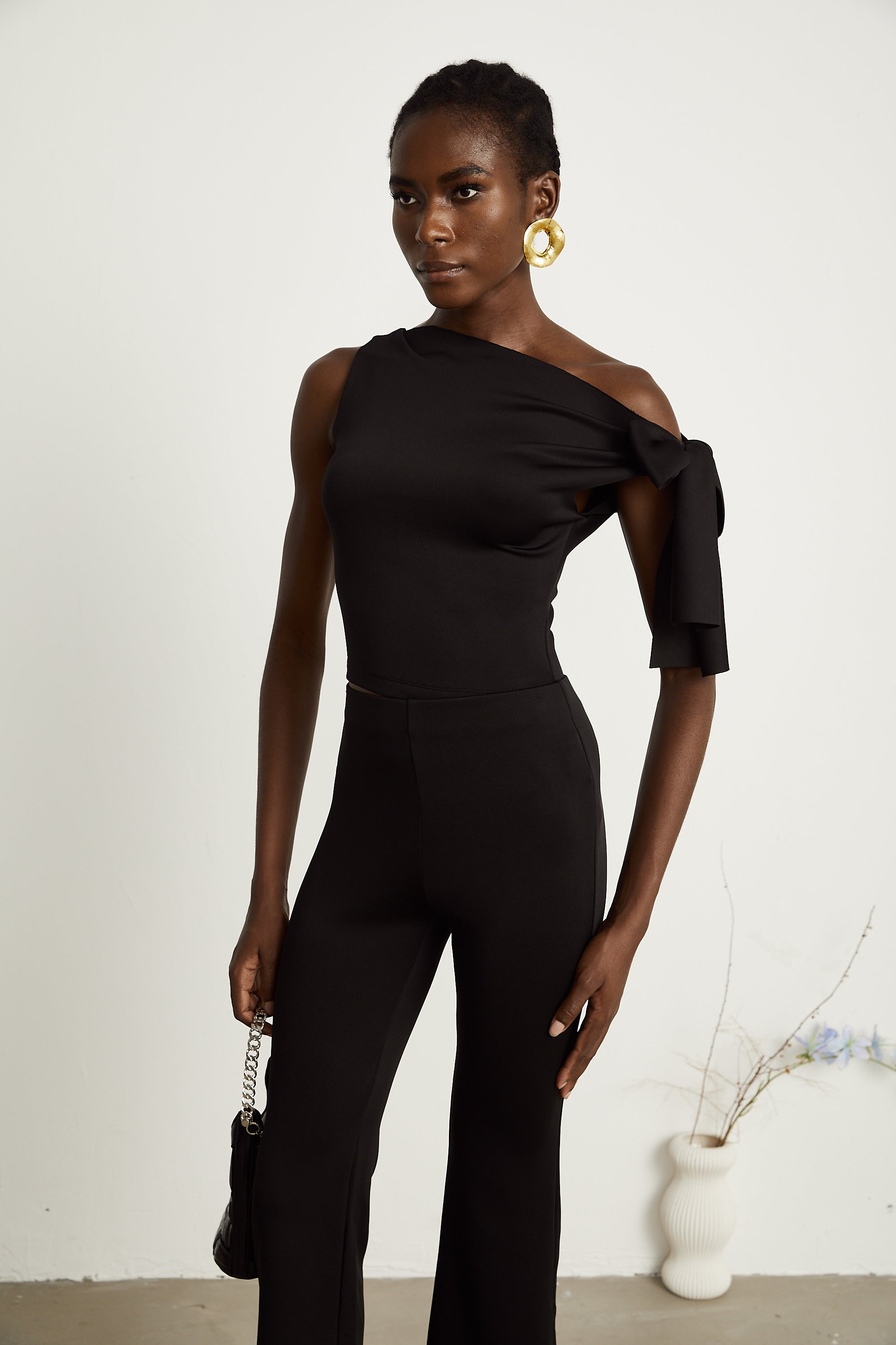 Clotilde black knitted top & trousers matching set