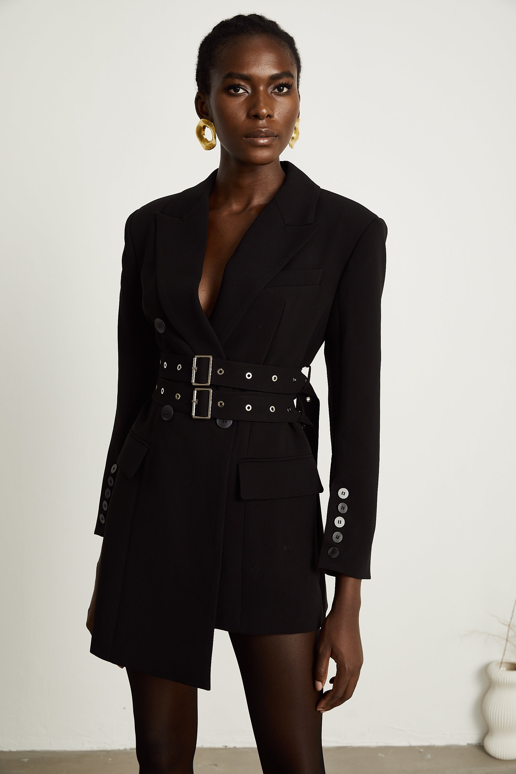 Amandine black asymmetric mini blazer dress