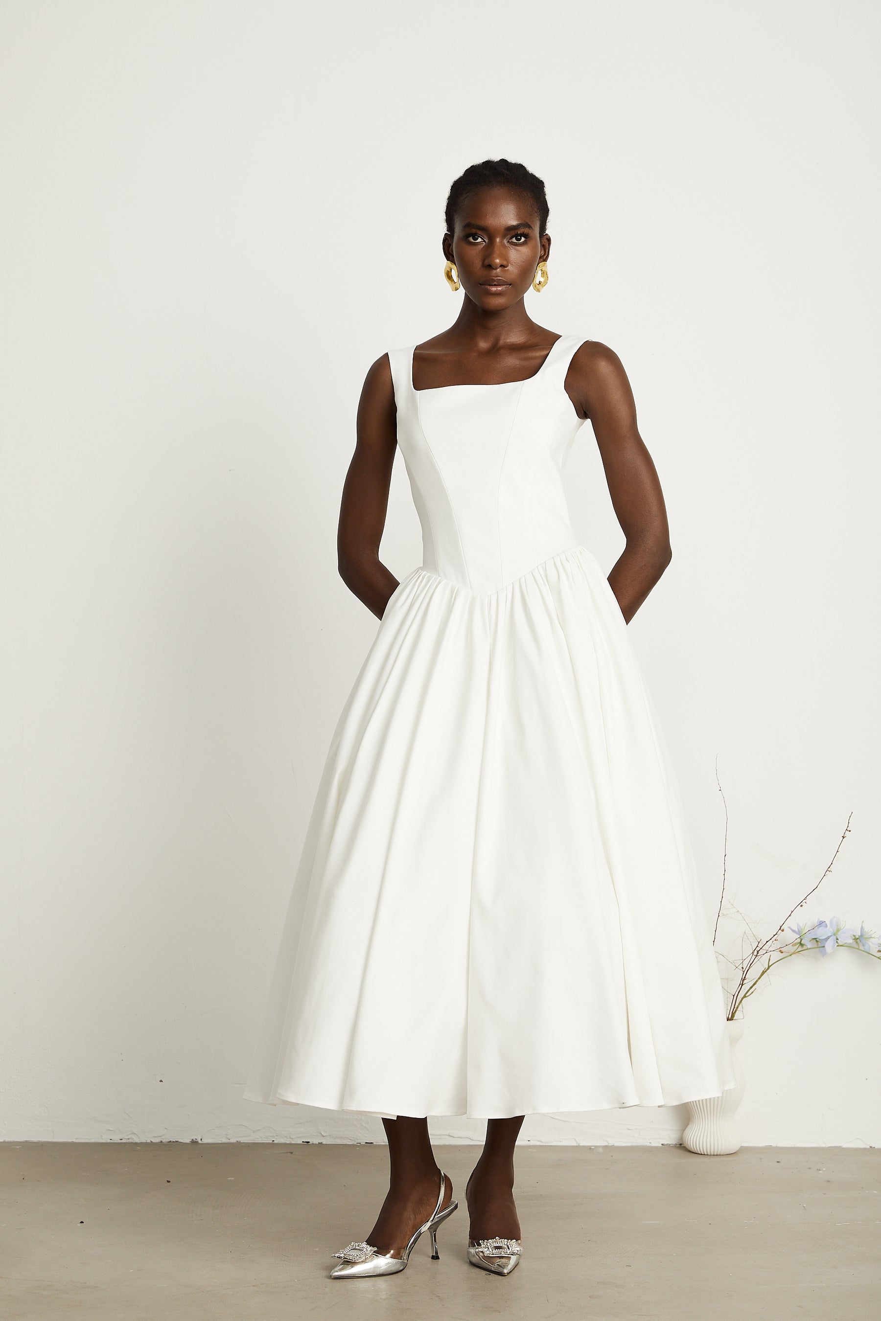 Sandro White Satin Peplum Corset Dress