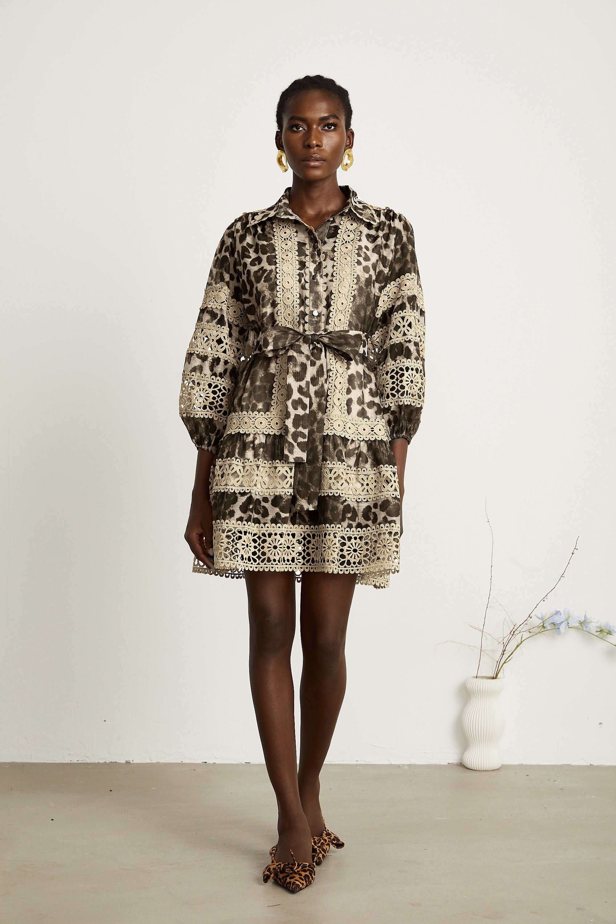 Léonor leopard-print cut-out panelled mini dress（Final Sale）