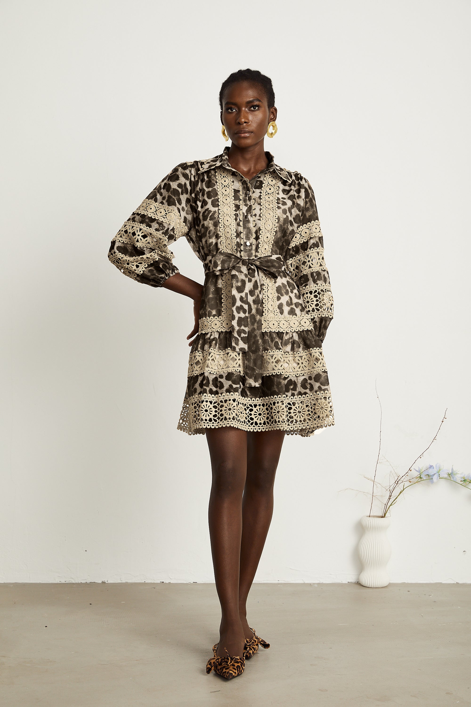 Léonor leopard-print cut-out panelled mini dress（Final Sale）