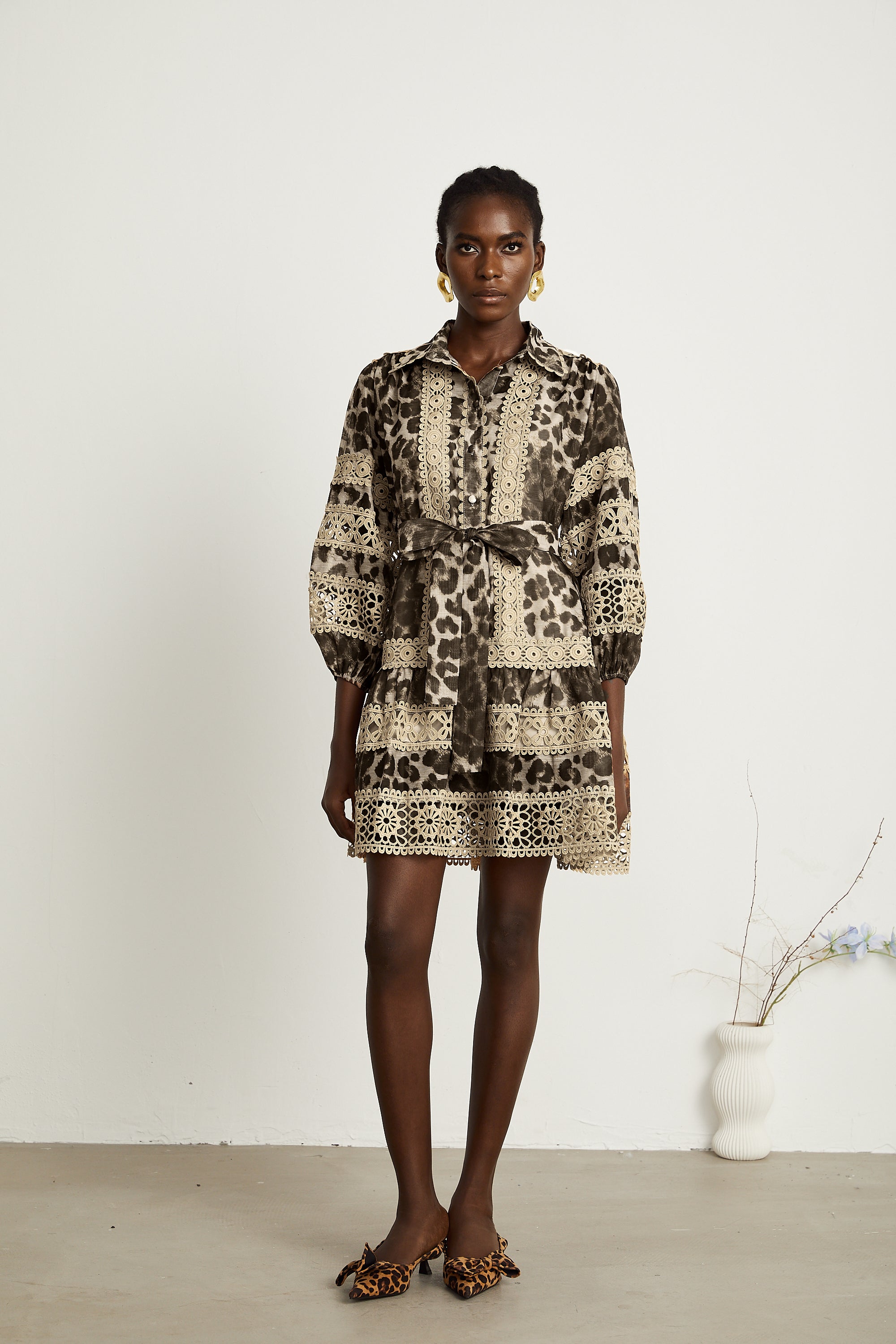 Léonor leopard-print cut-out panelled mini dress（Final Sale）