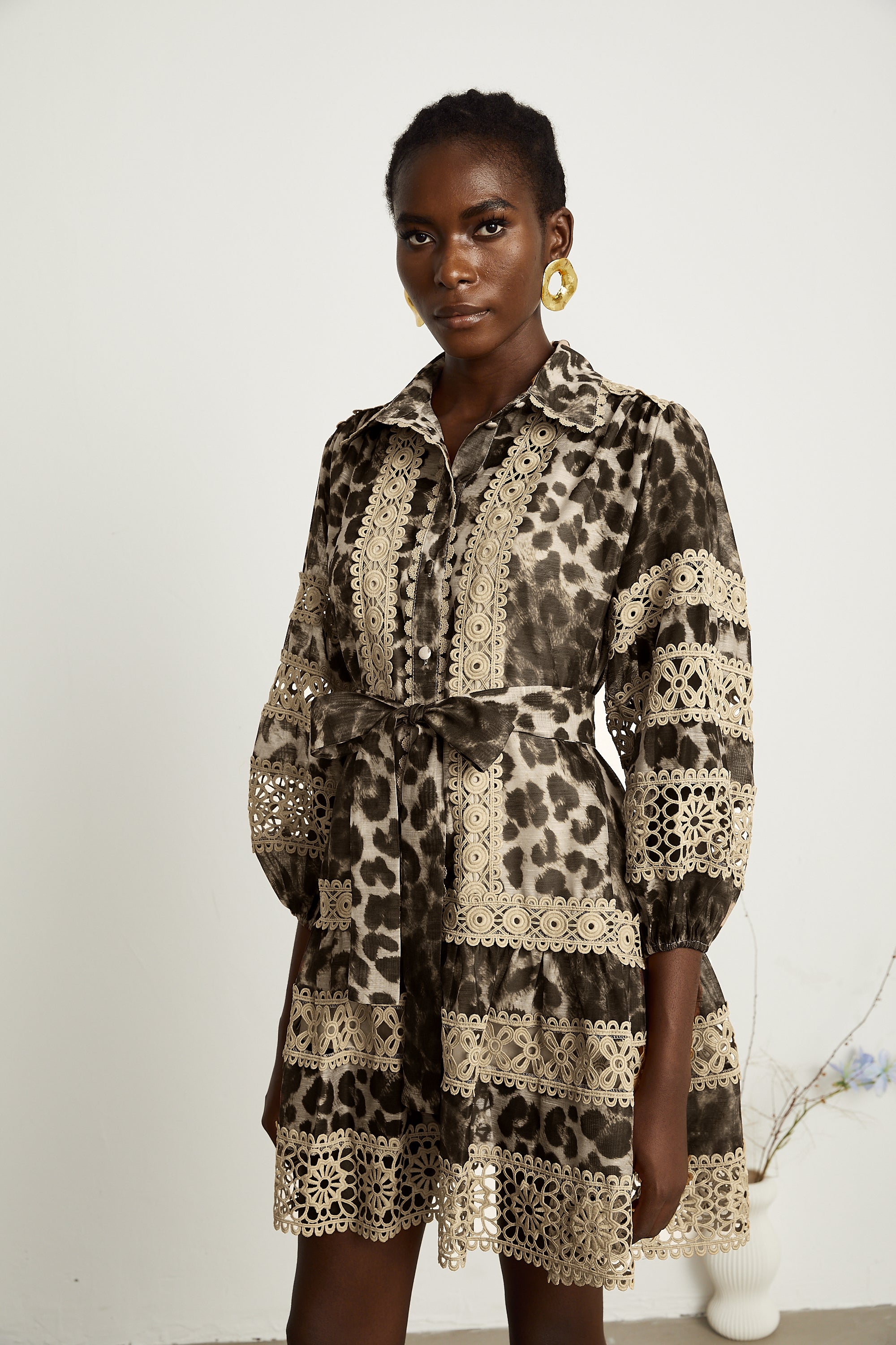 Léonor leopard-print cut-out panelled mini dress（Final Sale）