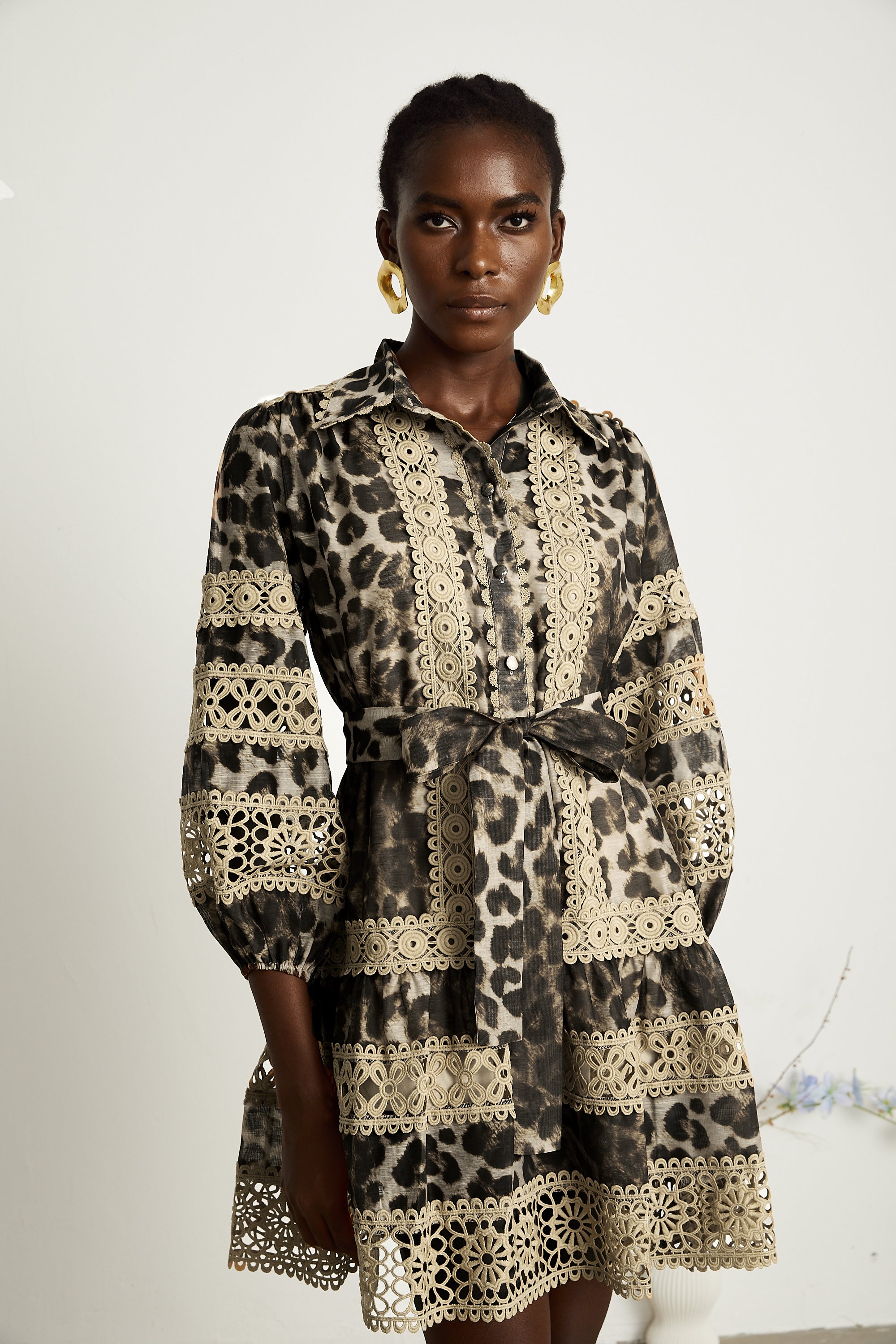 Léonor leopard-print cut-out panelled mini dress（Final Sale）