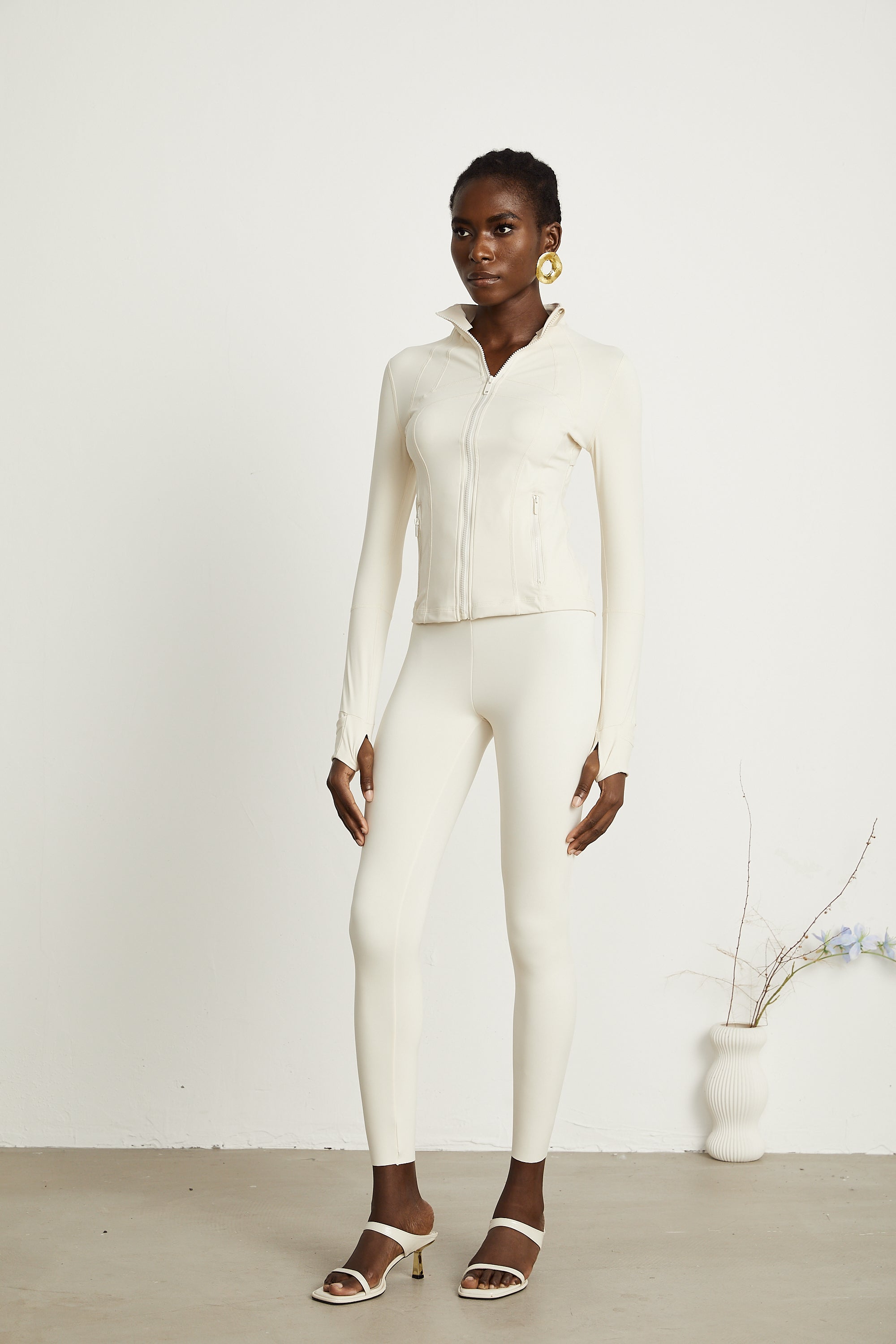 Noele white stretch-design trousers