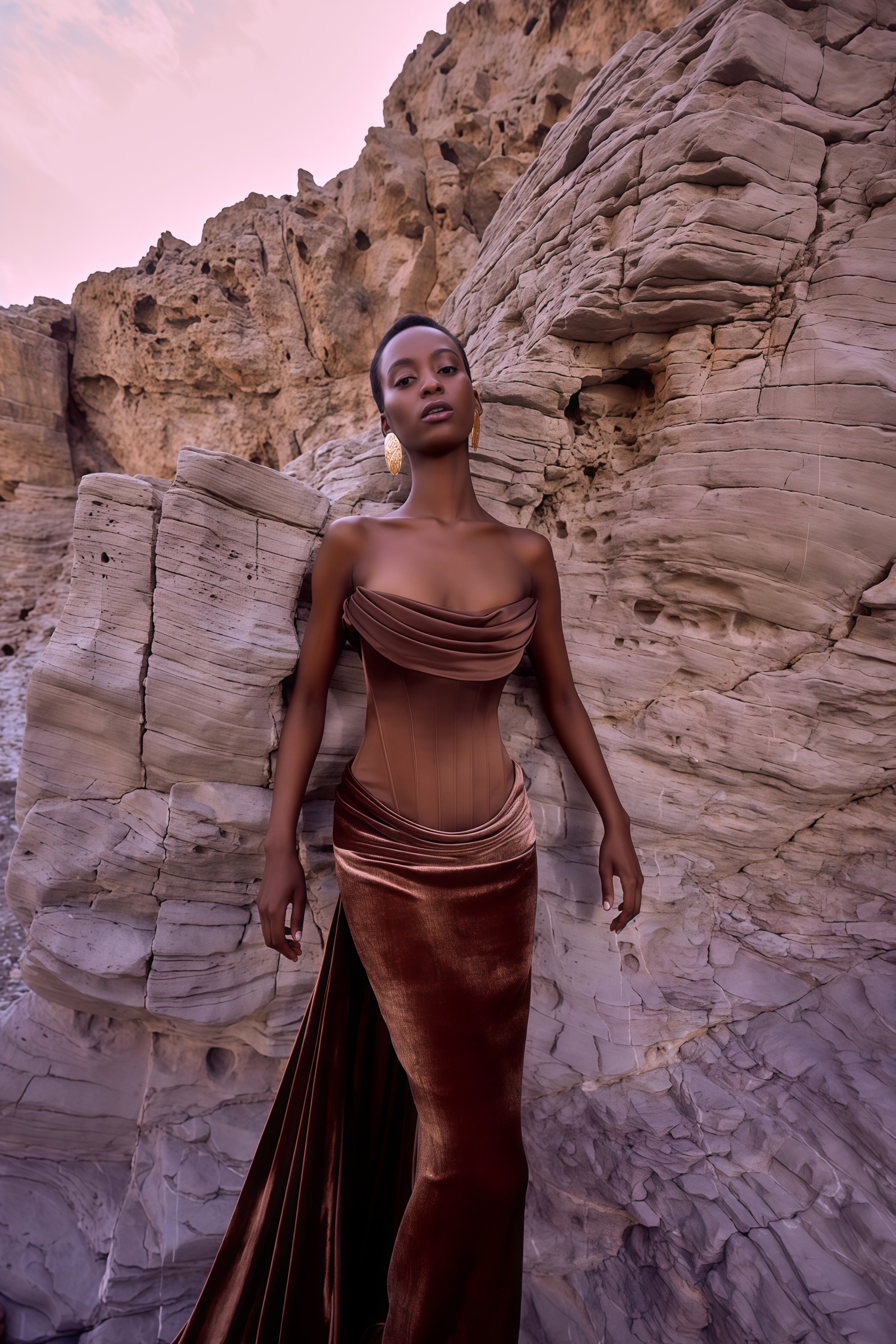 Zoé Brown Strapless Velvet Corset Maxi Gown