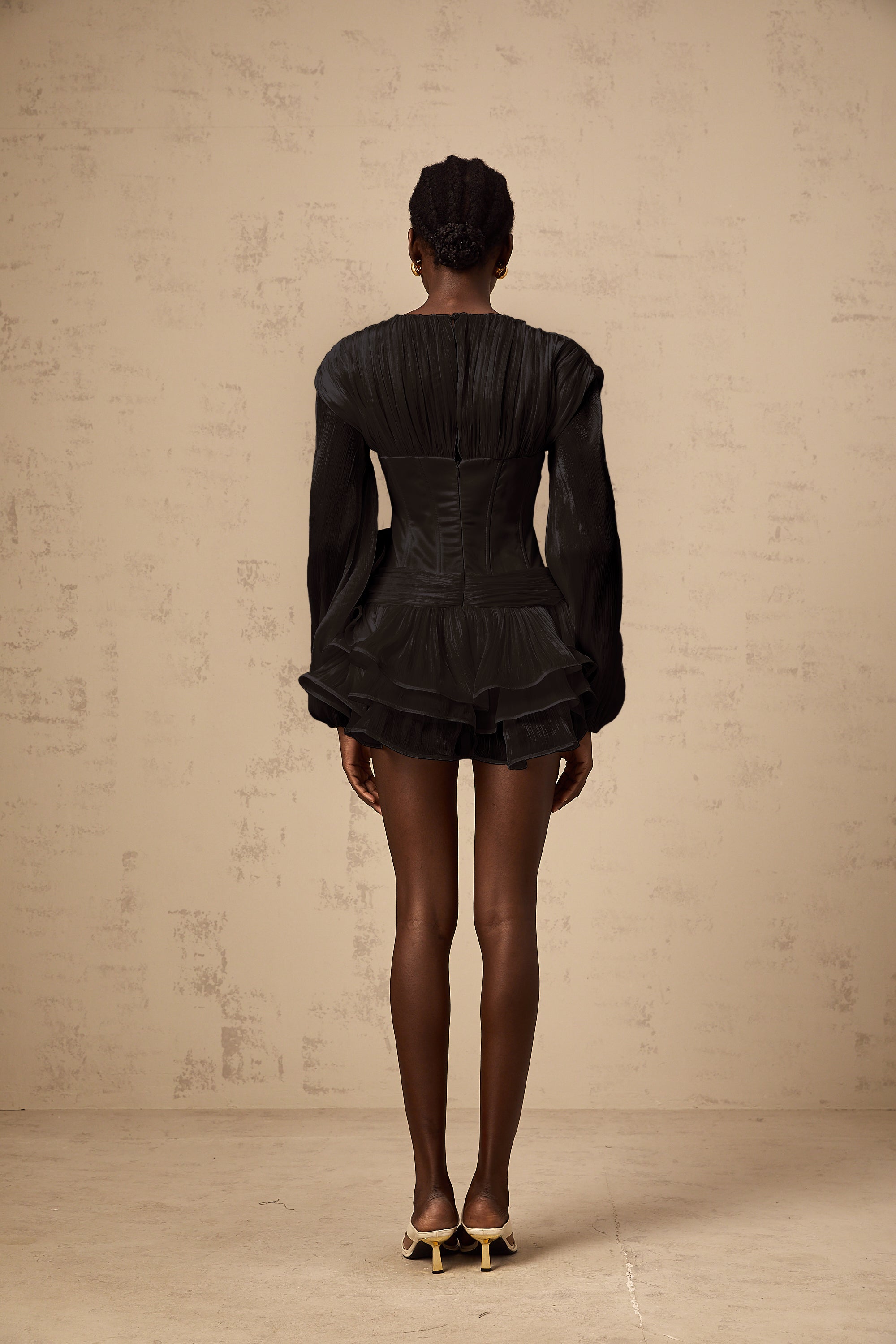 Rosier Black Fully Pleated Cinched Mini Dress