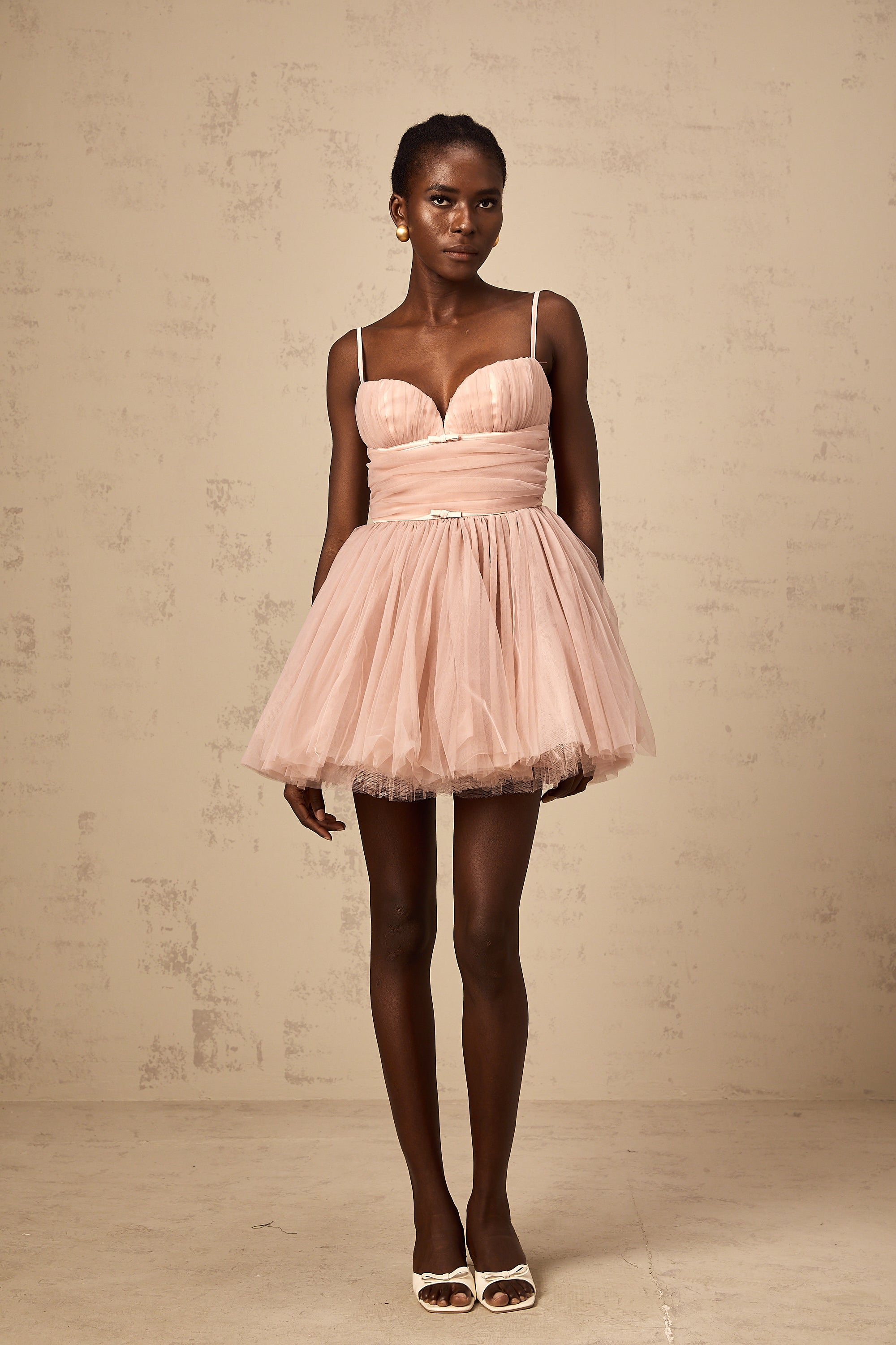 Odin sleeveless pleated tulle mini dress