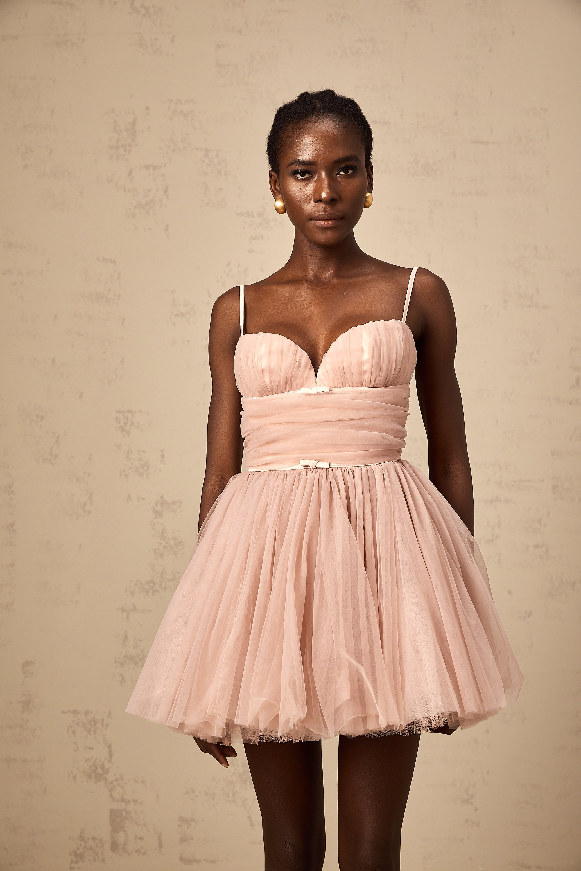 Odin sleeveless pleated tulle mini dress