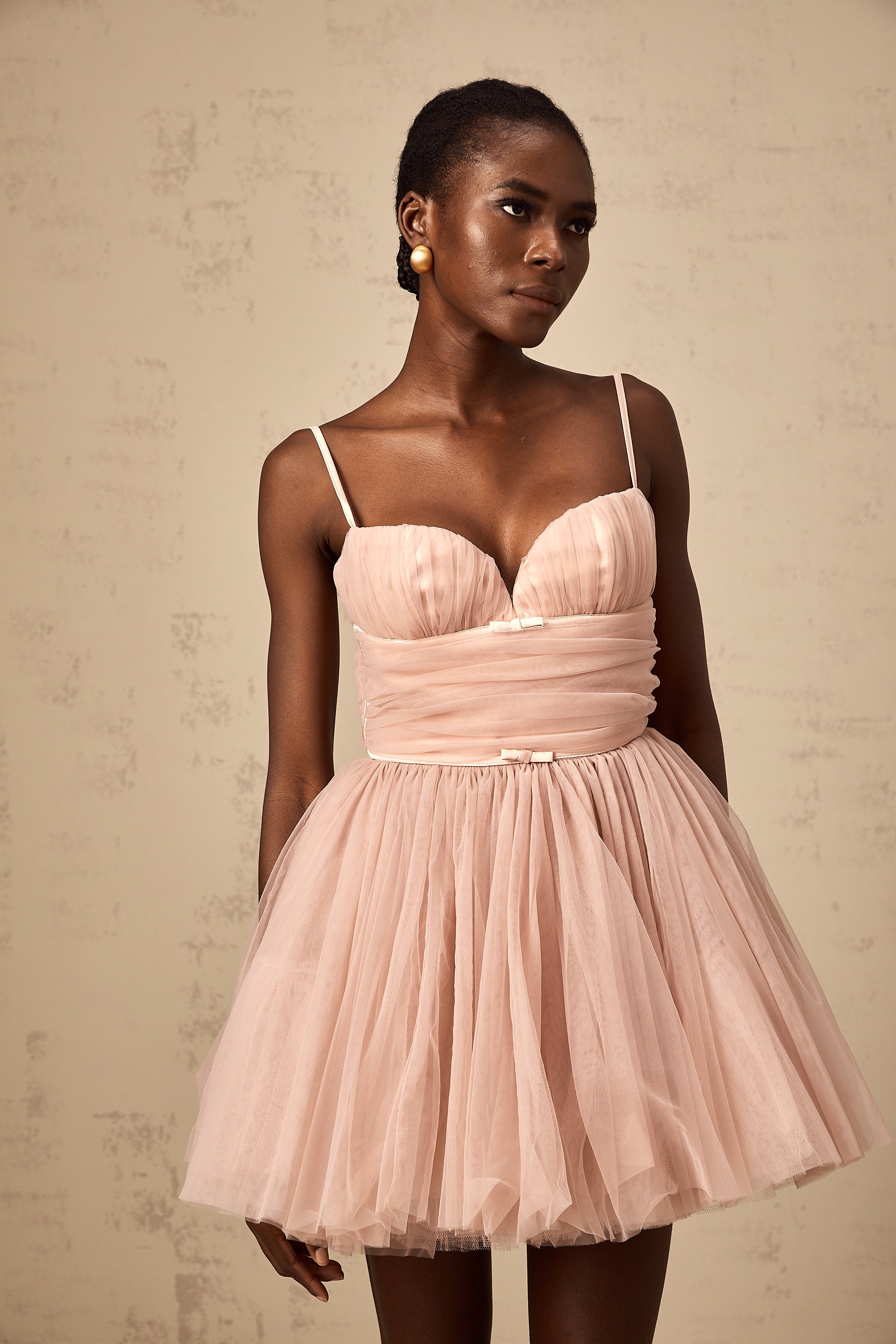 Odin sleeveless pleated tulle mini dress