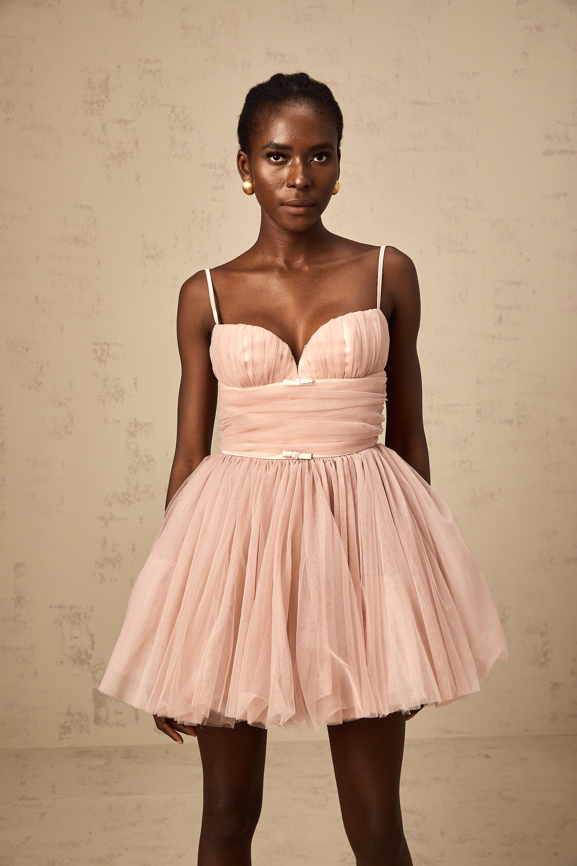 Odin sleeveless pleated tulle mini dress