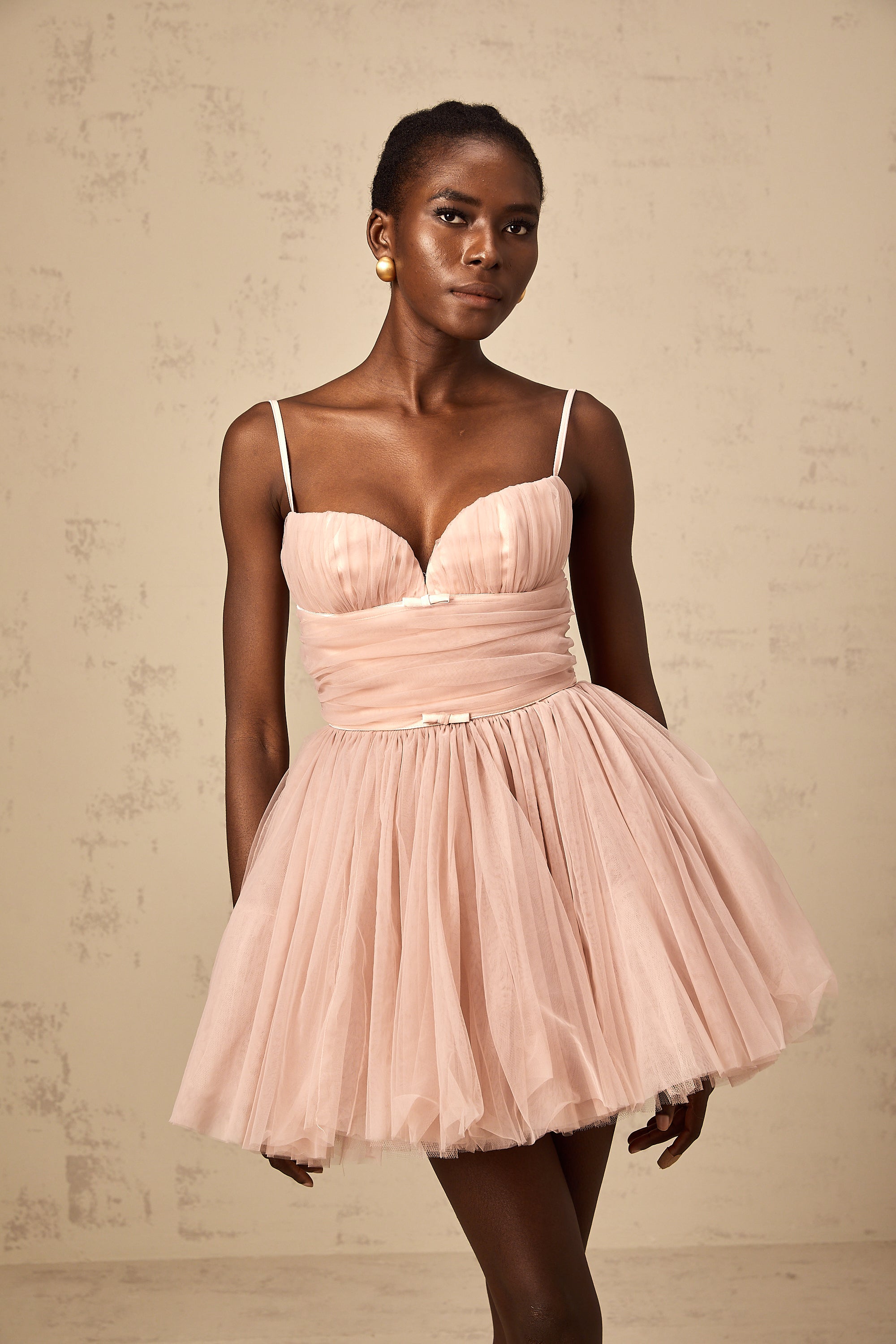 Odin sleeveless pleated tulle mini dress