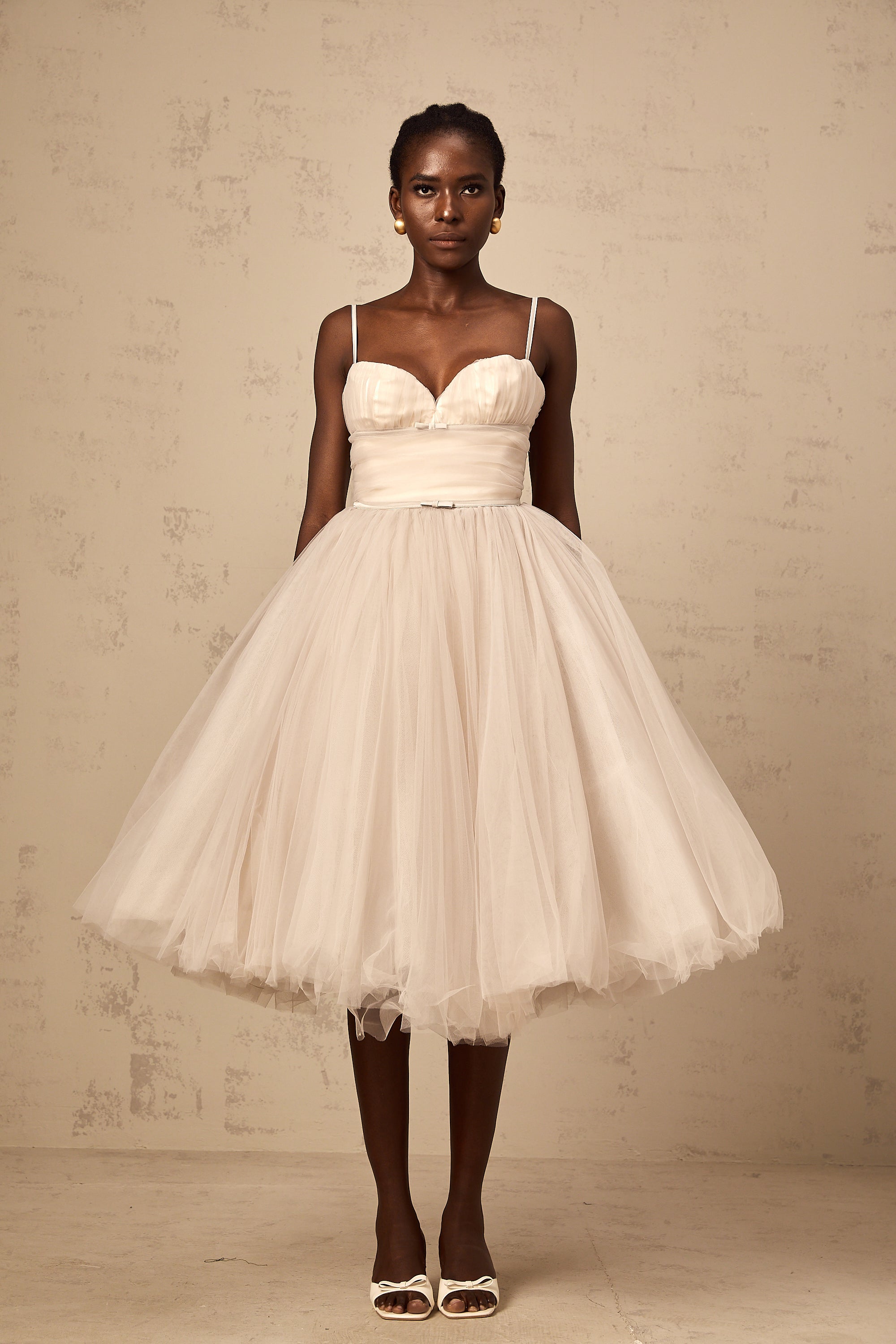 Odin sleeveless pleated tulle midi dress